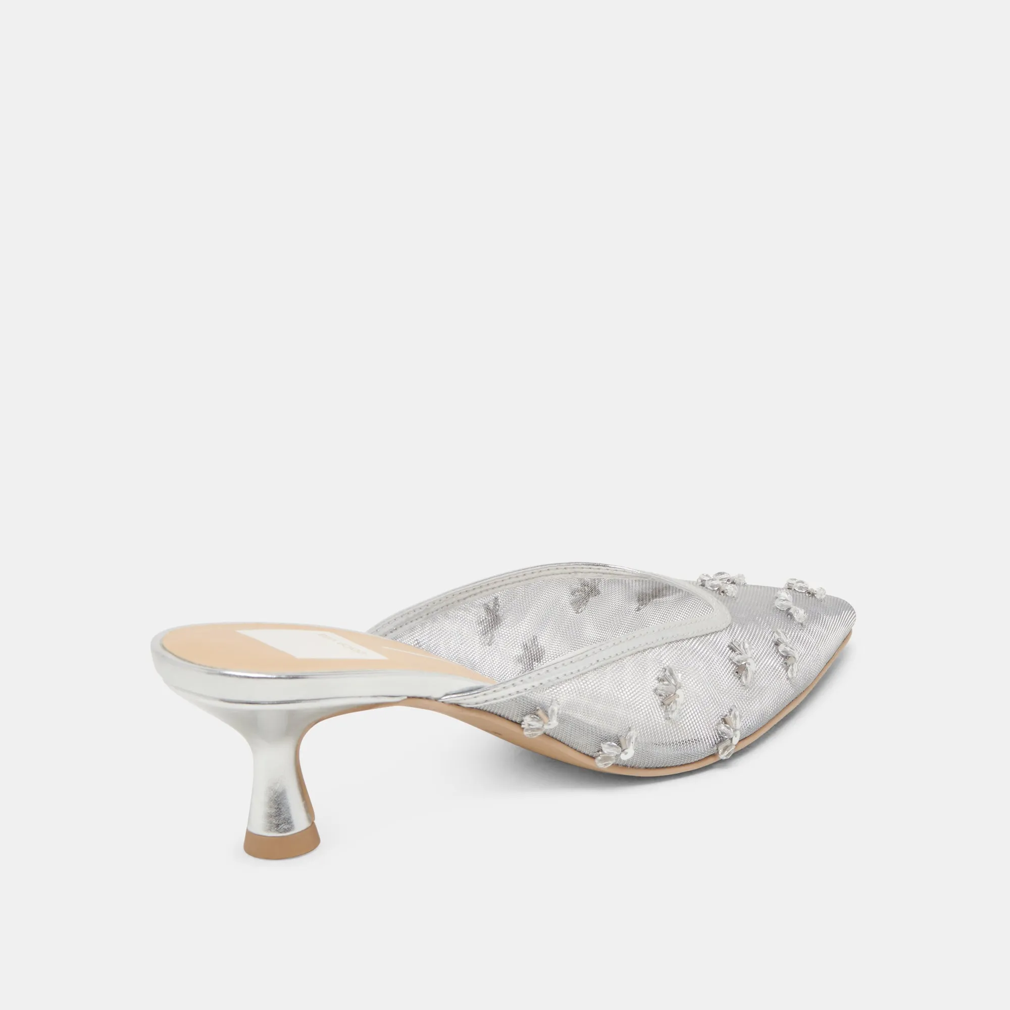 CLARA WIDE HEELS SILVER MESH Stacked Heel Eva Midsole