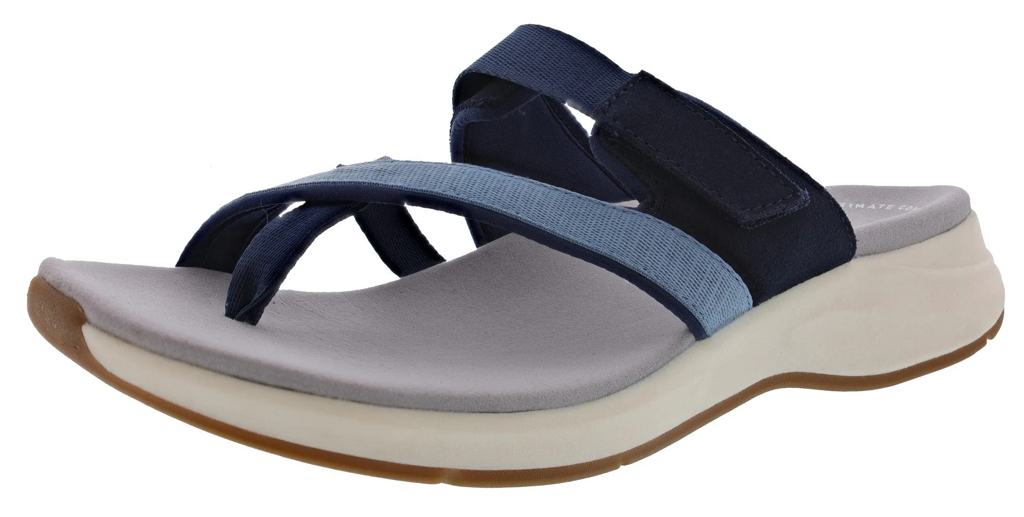 Clarks Women's Solan Surf Hook & Loop Strap Narrow Flip Flops Cushioned Upper