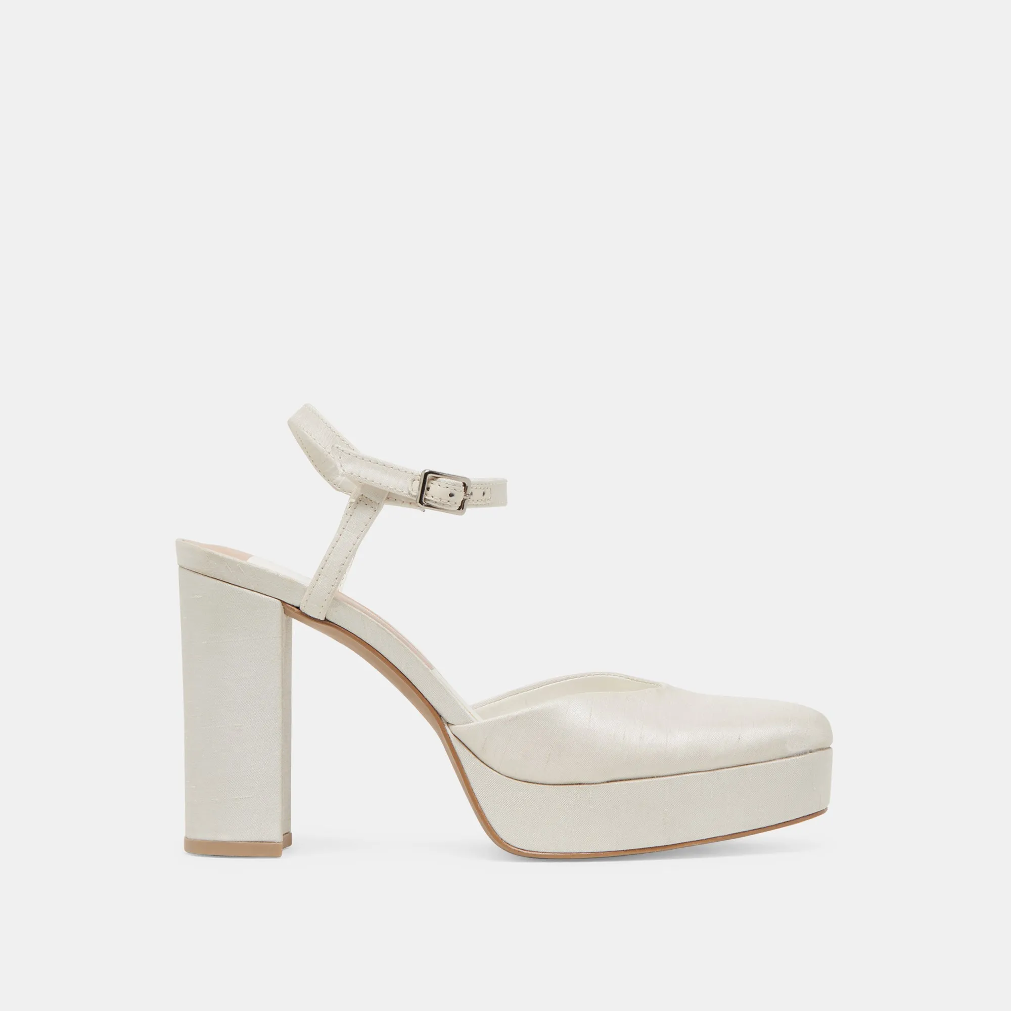 CLAUD HEELS WHITE SATIN Floral Design Heels Luxe Heels