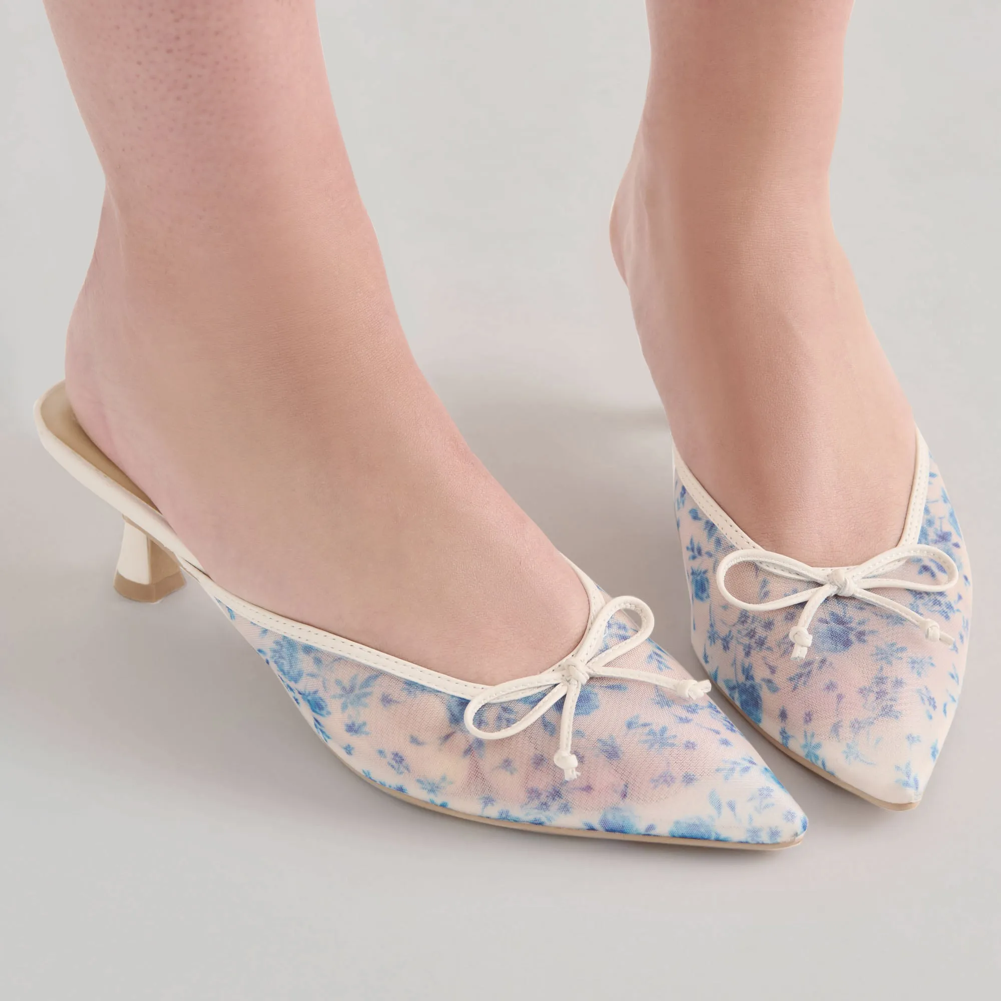 Black Tie Event Heels Travel Heels CLEO HEELS BLUE FLORAL MESH