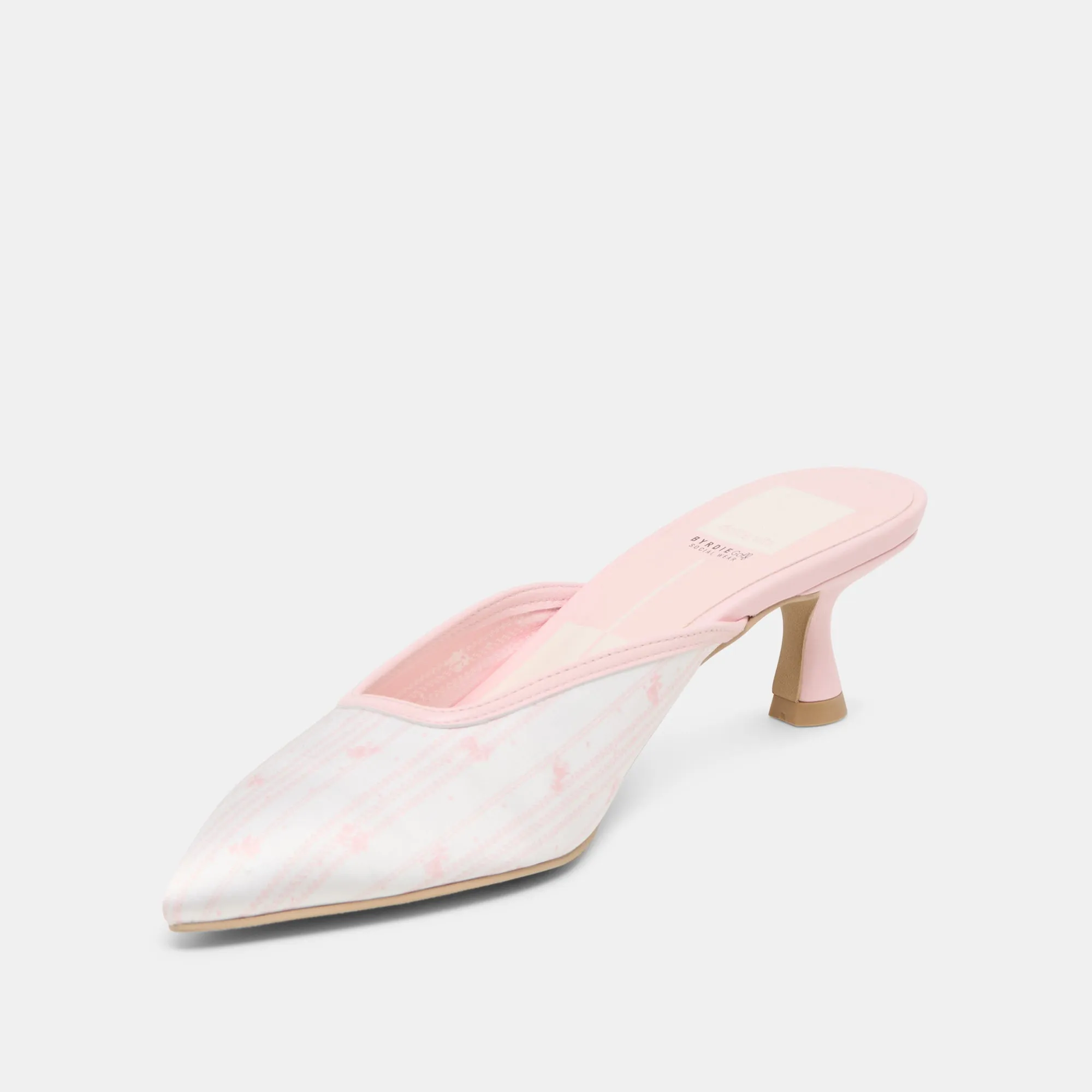 CLEO X BYRDIE GOLF WIDE HEELS PINK FLORAL SATIN platform