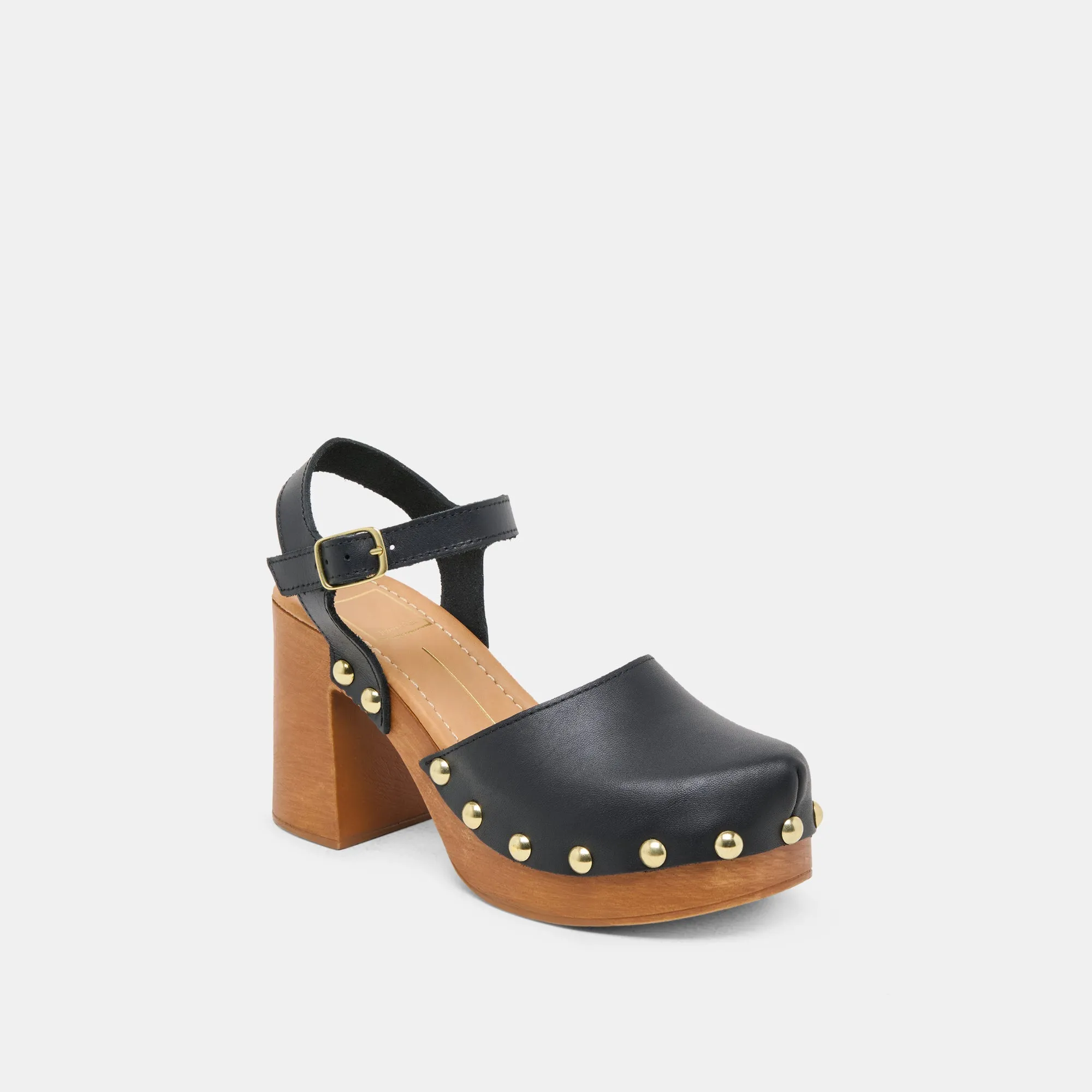 CLOVER HEELS BLACK LEATHER Peep Toe Leather Pumps Comfortable Platform Heels