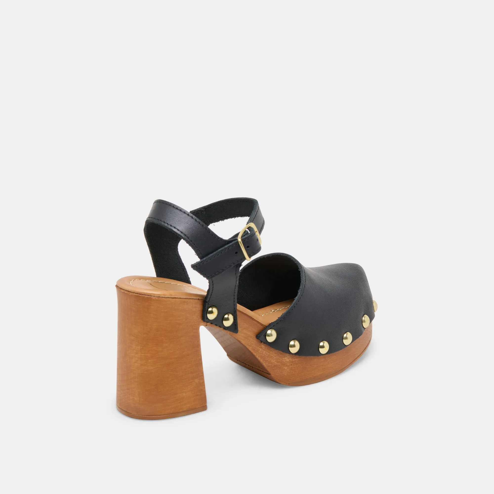 CLOVER HEELS BLACK LEATHER lace up closure