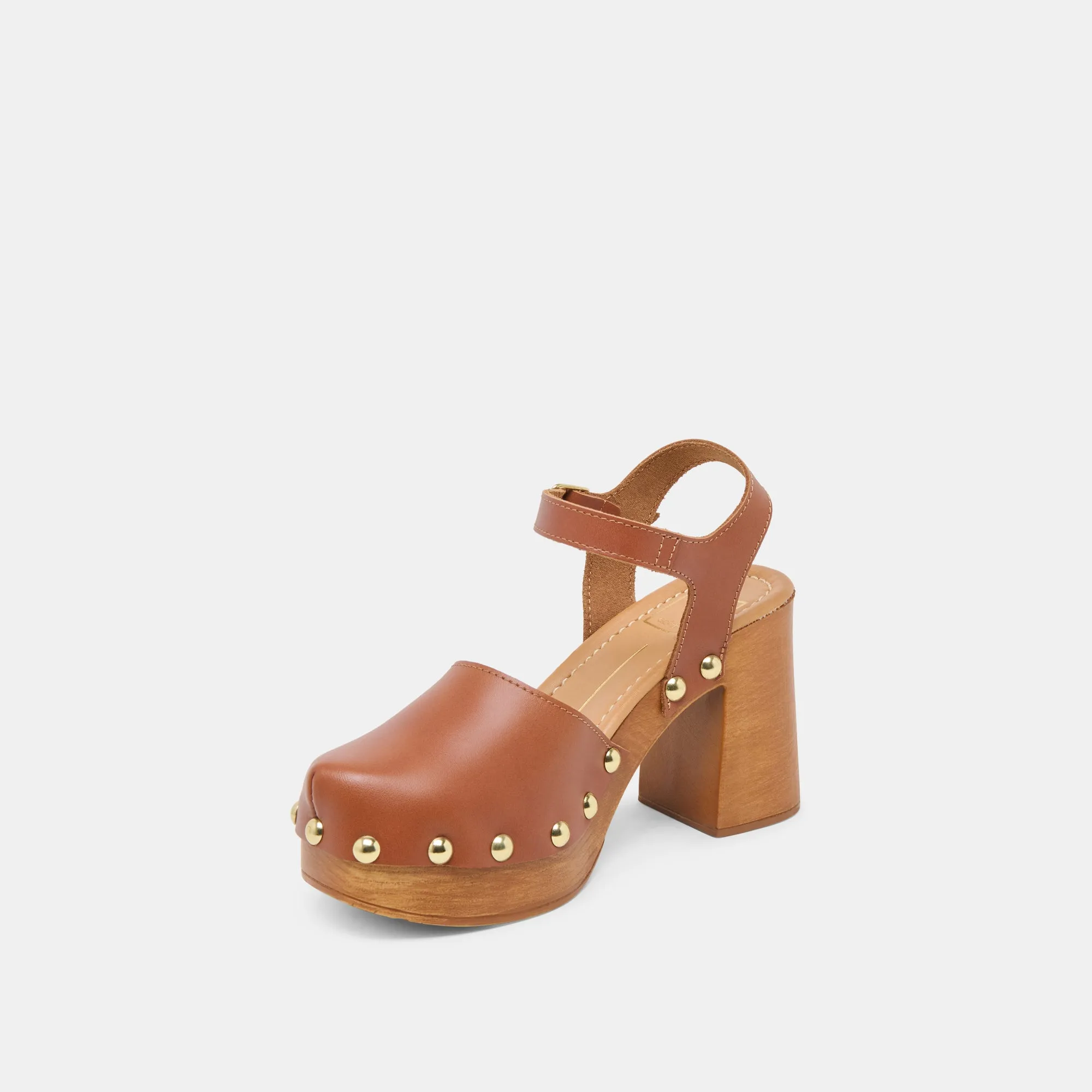 CLOVER HEELS COGNAC LEATHER Pointed Toe Shoes Ankle Strap