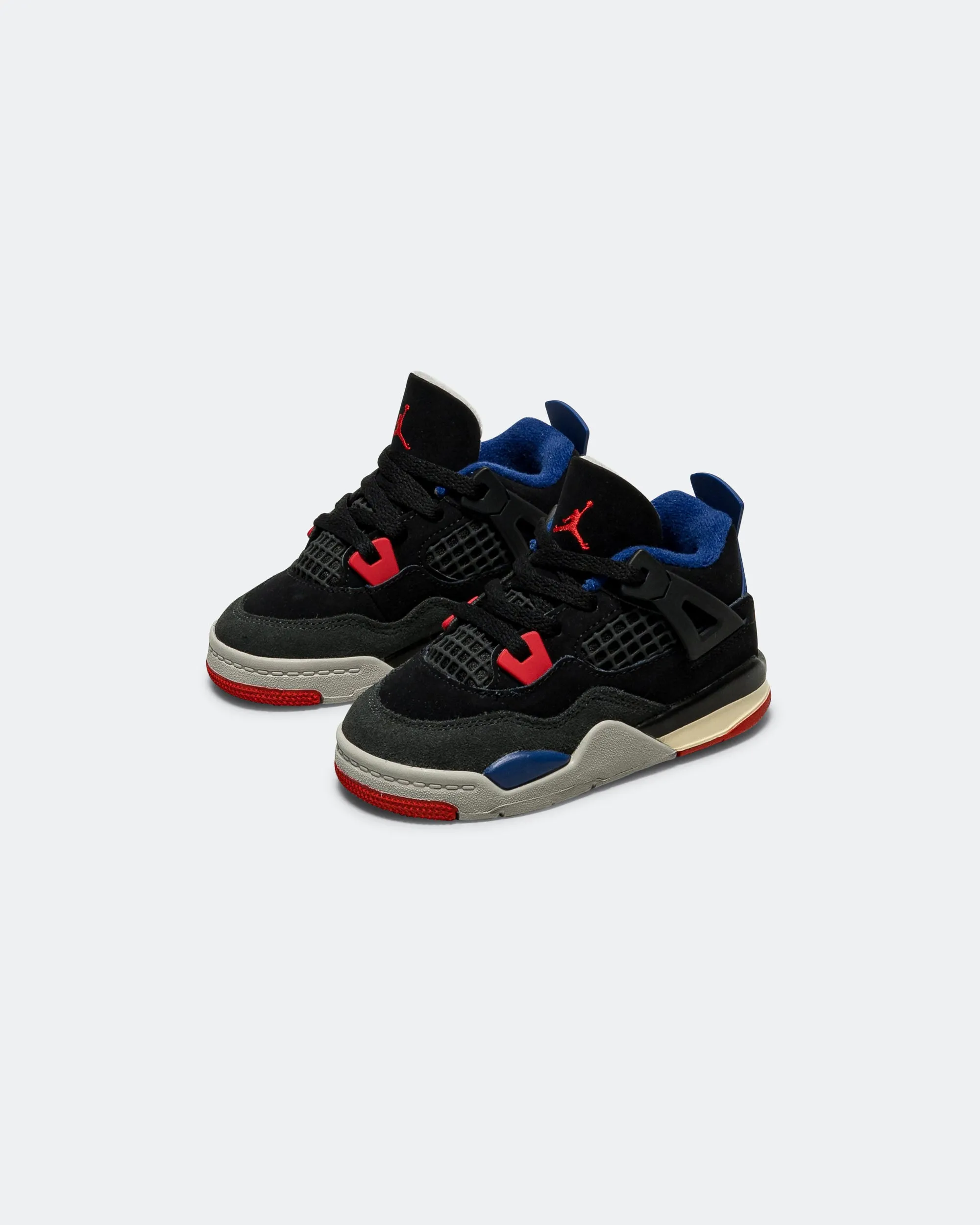 Lace Free High-performance Air Jordan 4 Retro (TD) - Black/Fire Red-Deep Royal Bue