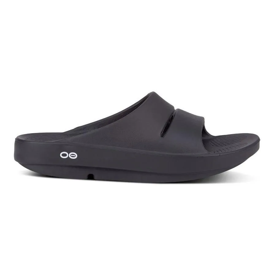 OOFOS Men's OOahh Black Rubber Slide Breezy Comfort
