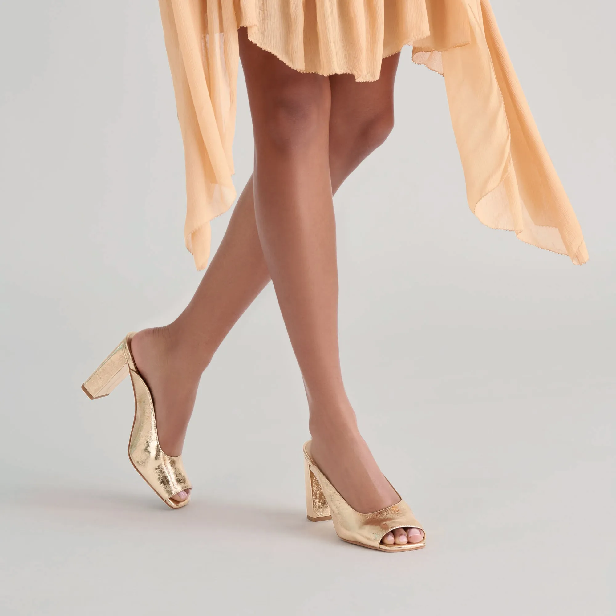 Comfortable Material Padded SABELA HEELS GOLD DISTRESSED LEATHER