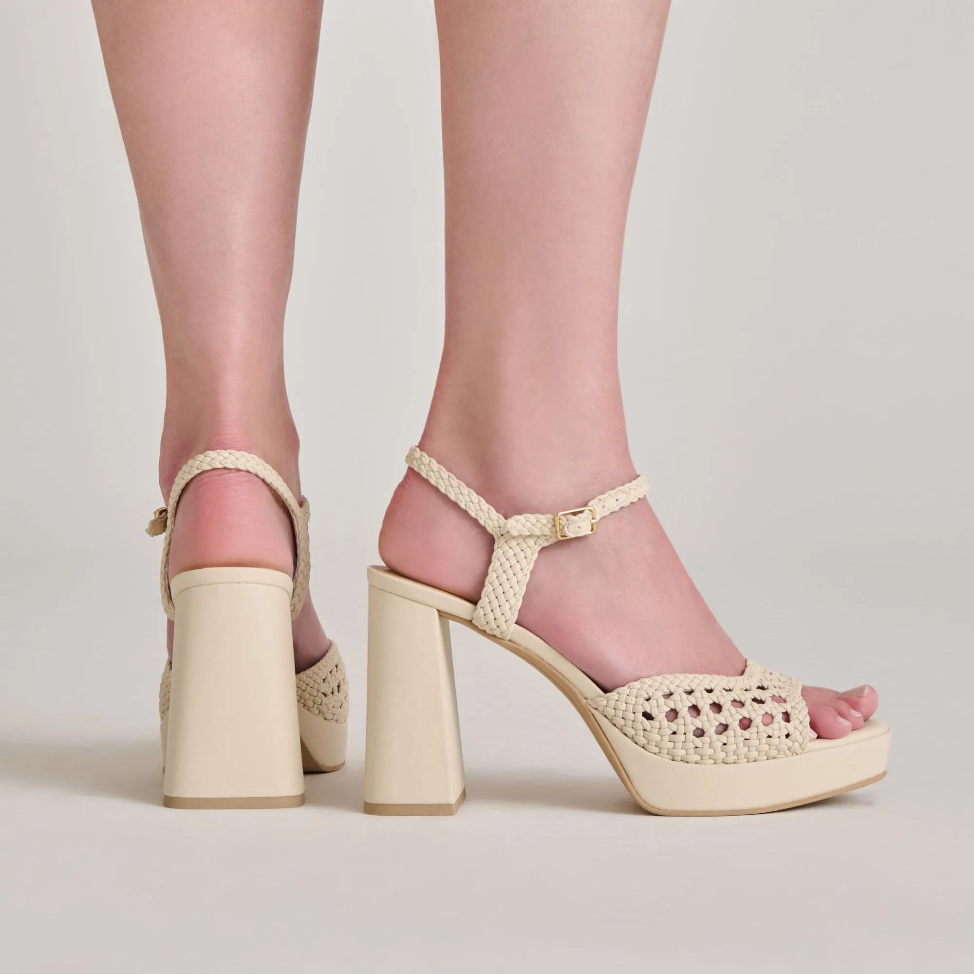 PEYTEN HEELS CREME WOVEN STELLA Contoured Footbed Breathable Upper