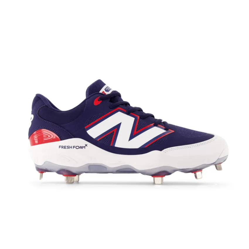 Reinforced Heel Counter Smooth Style New Balance Men's Fresh Foam X 3000 v7 Metal Baseball Cleats - Navy/White/Red - L3000RB7