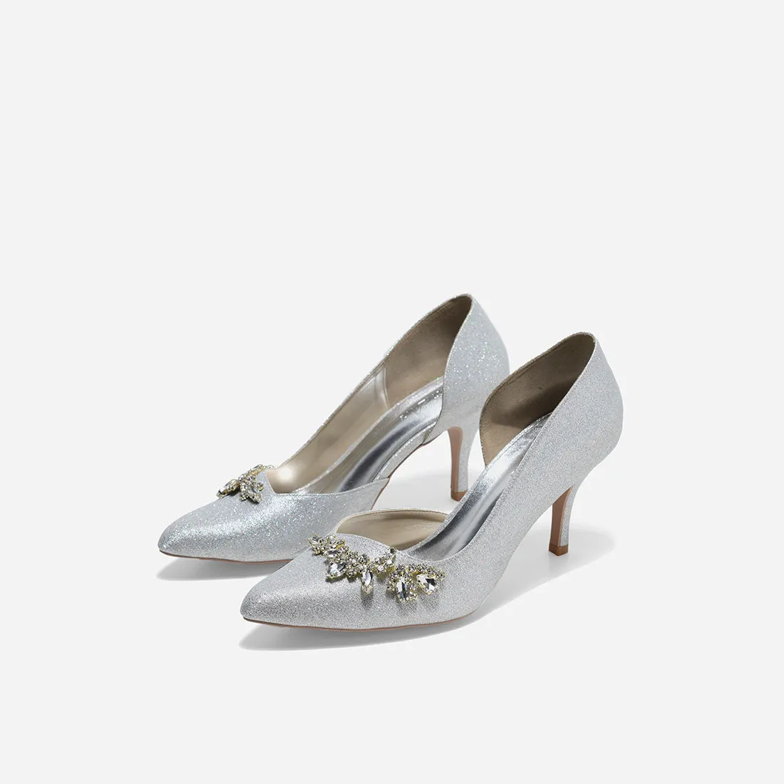 Elastic Strap Cozy High Heel Boots Evelyn Cynthia Silver Pumps