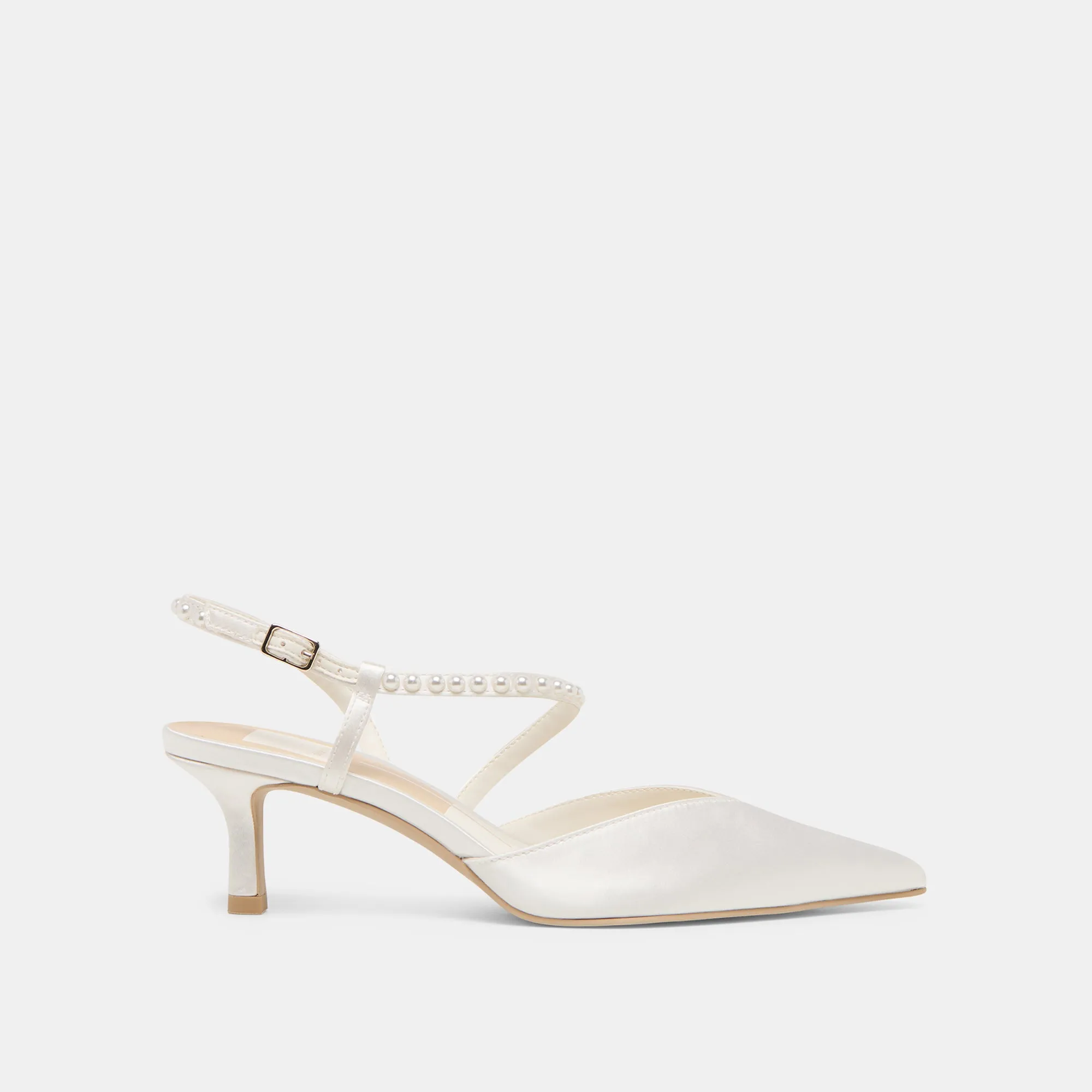 Wedding Sandals KAMRA PEARL MID HEELS TRUE WHITE SATIN