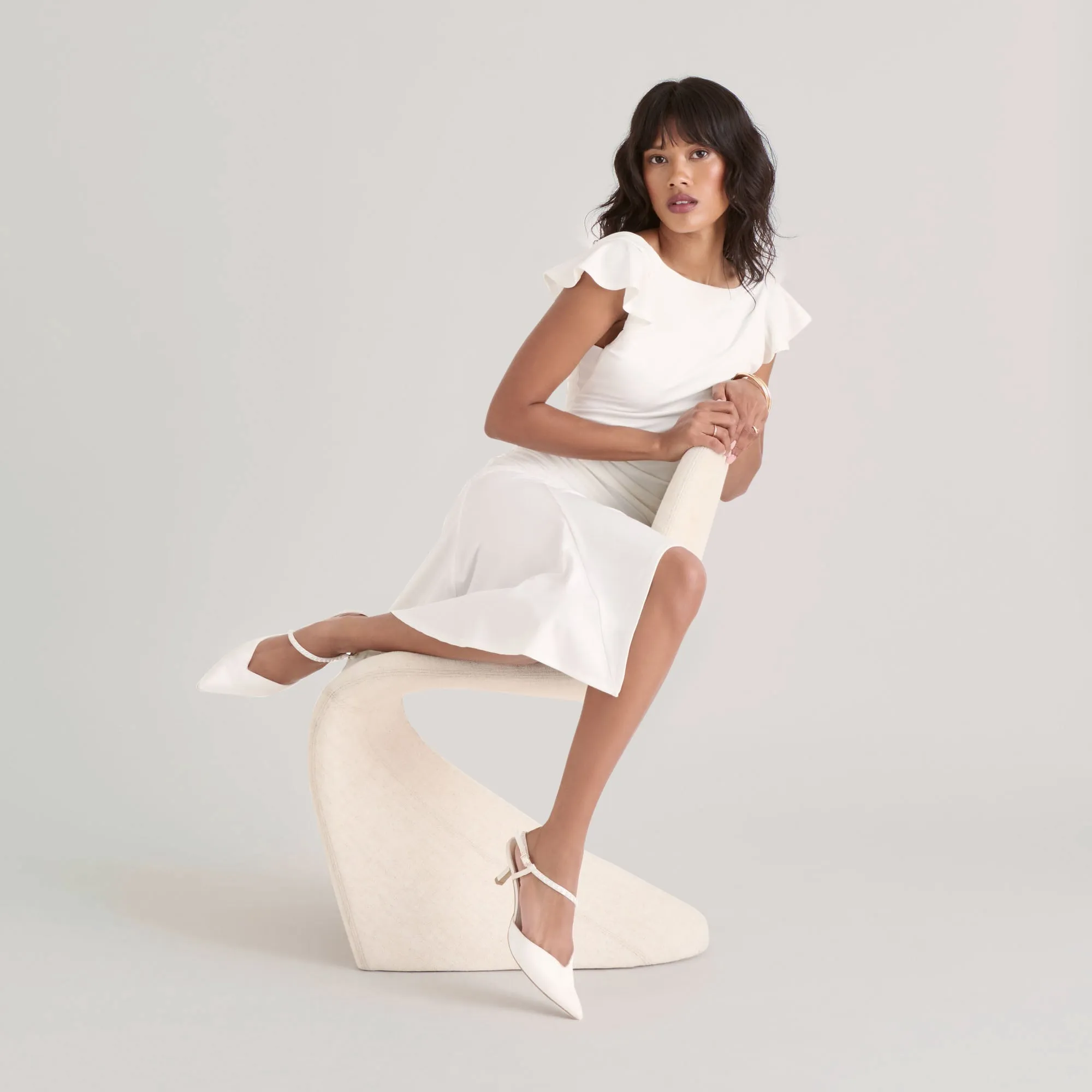 Breathable Material Fashion Heels KAMRA PEARL MID HEELS TRUE WHITE SATIN