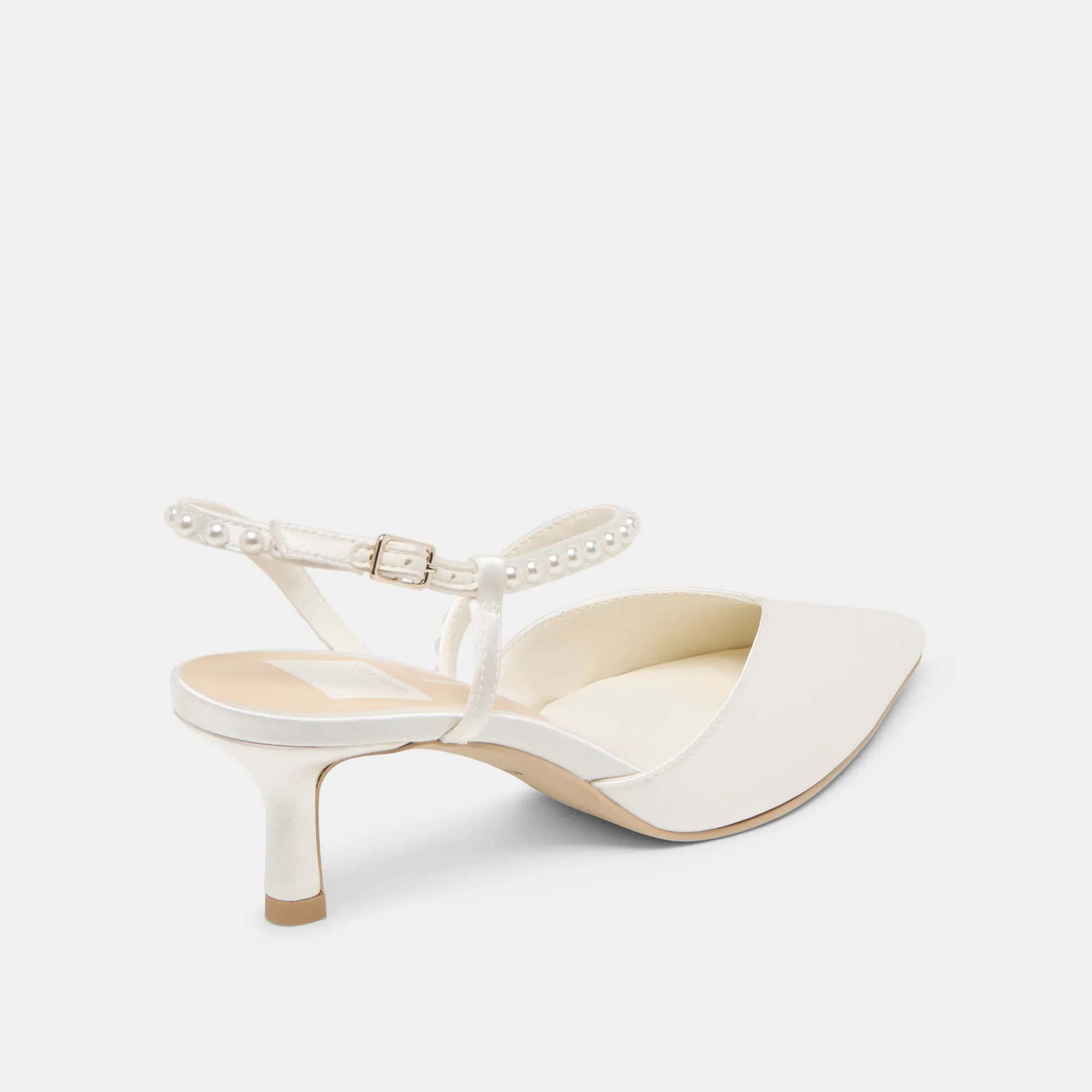 KAMRA PEARL MID HEELS TRUE WHITE SATIN Flex grooves Peep Toe Pumps