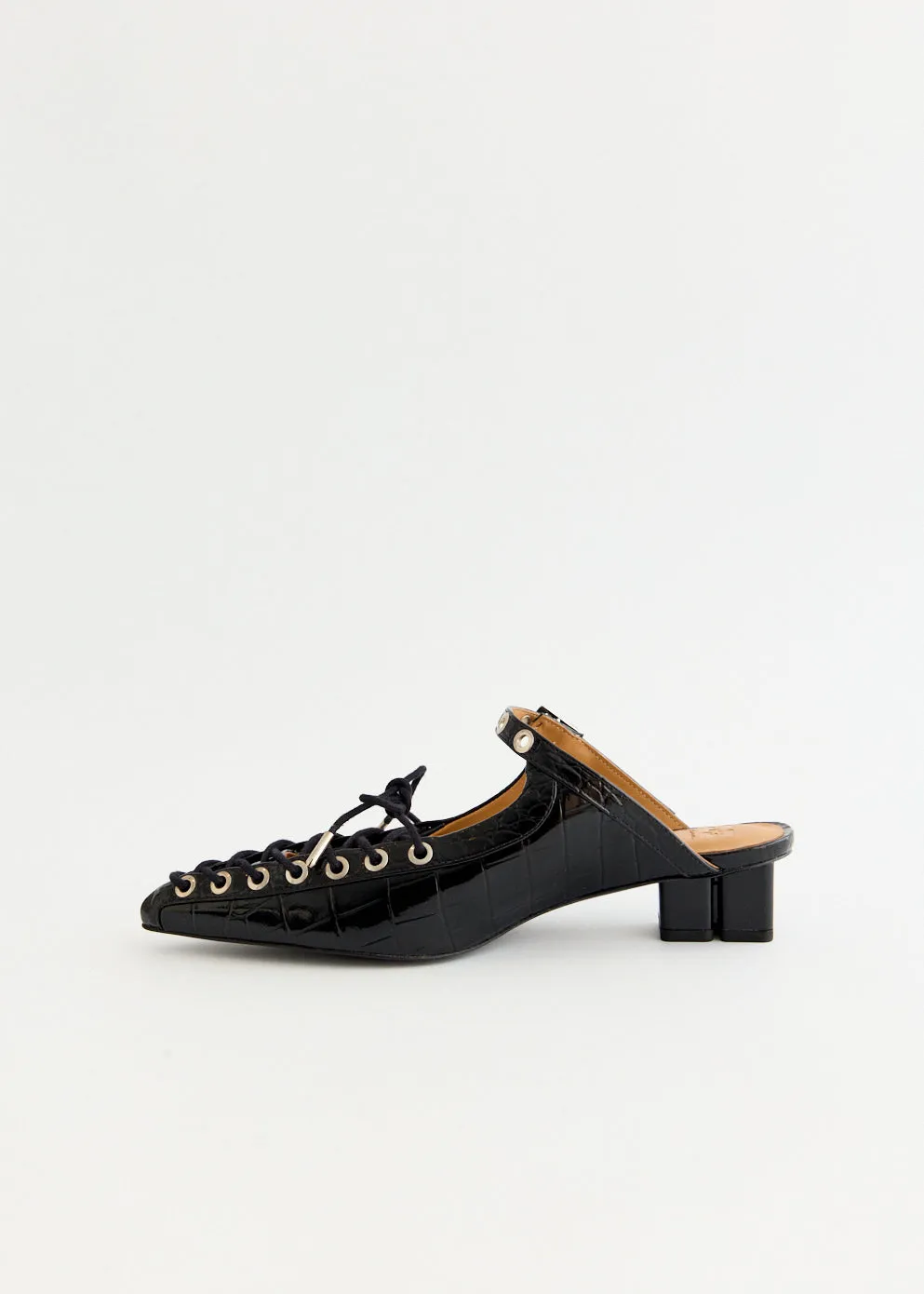 Scenic Step Croco Eyelets Lace Up Mules