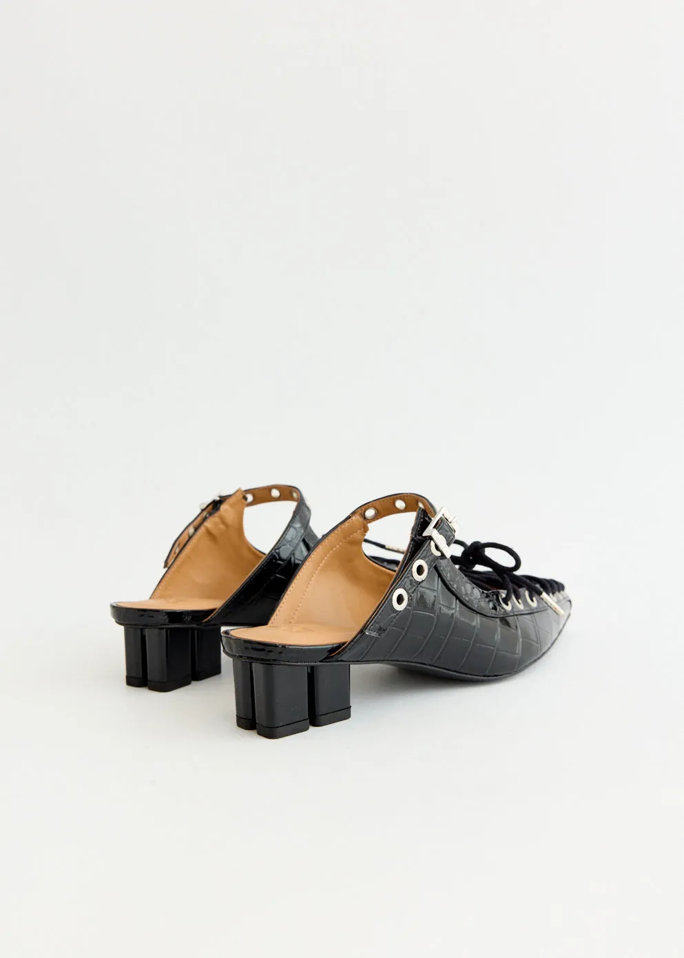 Croco Eyelets Lace Up Mules Walk Daily Ergo Build