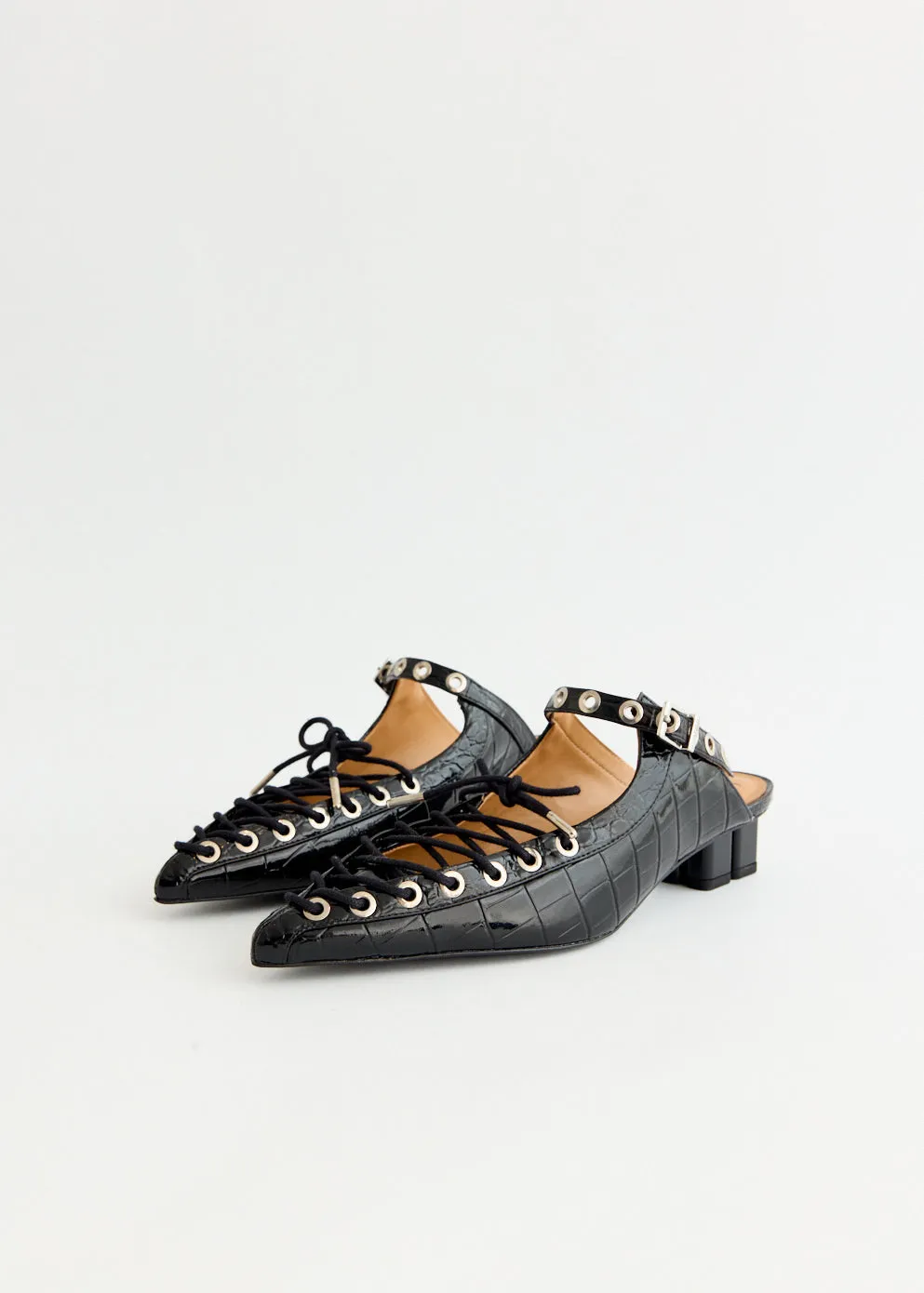 Croco Eyelets Lace Up Mules Ultra Ease