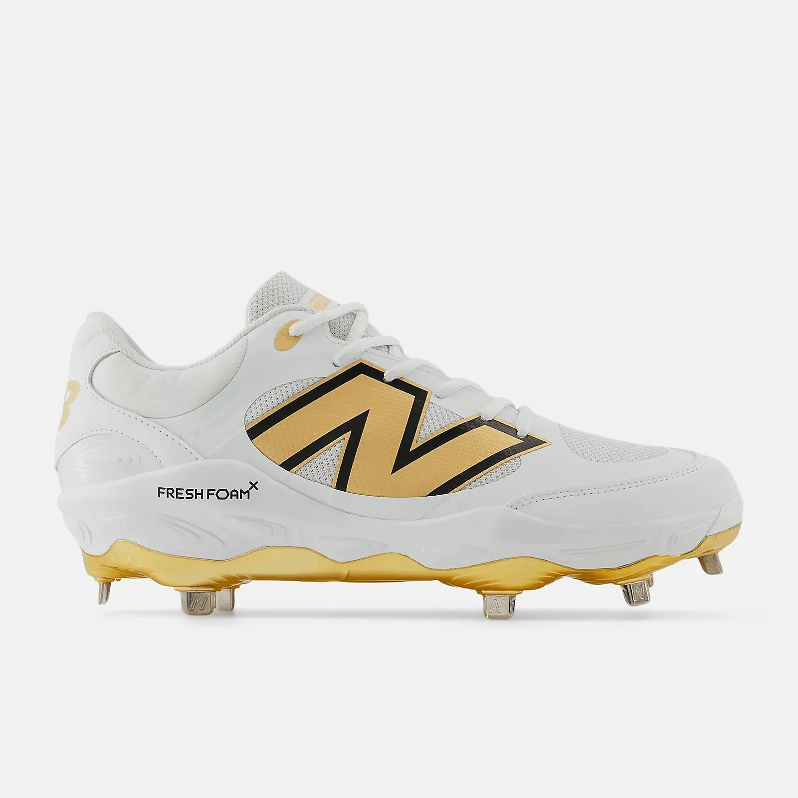 Good Traction New Balance Men's Fresh Foam X 3000 v7 Metal Baseball Cleats - White/Gold - L3000GS7