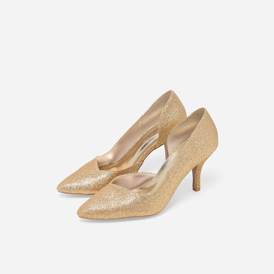 Flexible Soles Cynthia Gold Glitter Heels