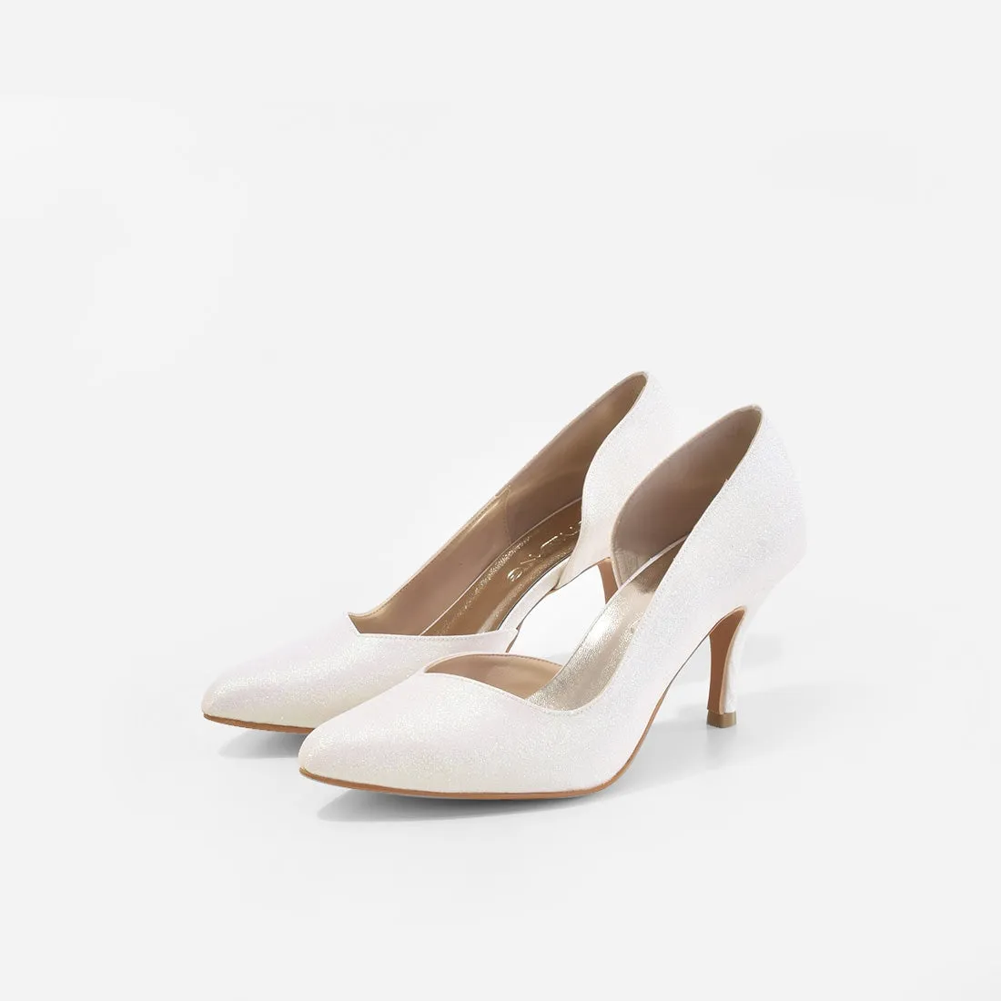 Minimal Heels Breathable Design Cynthia White Glitter Heels