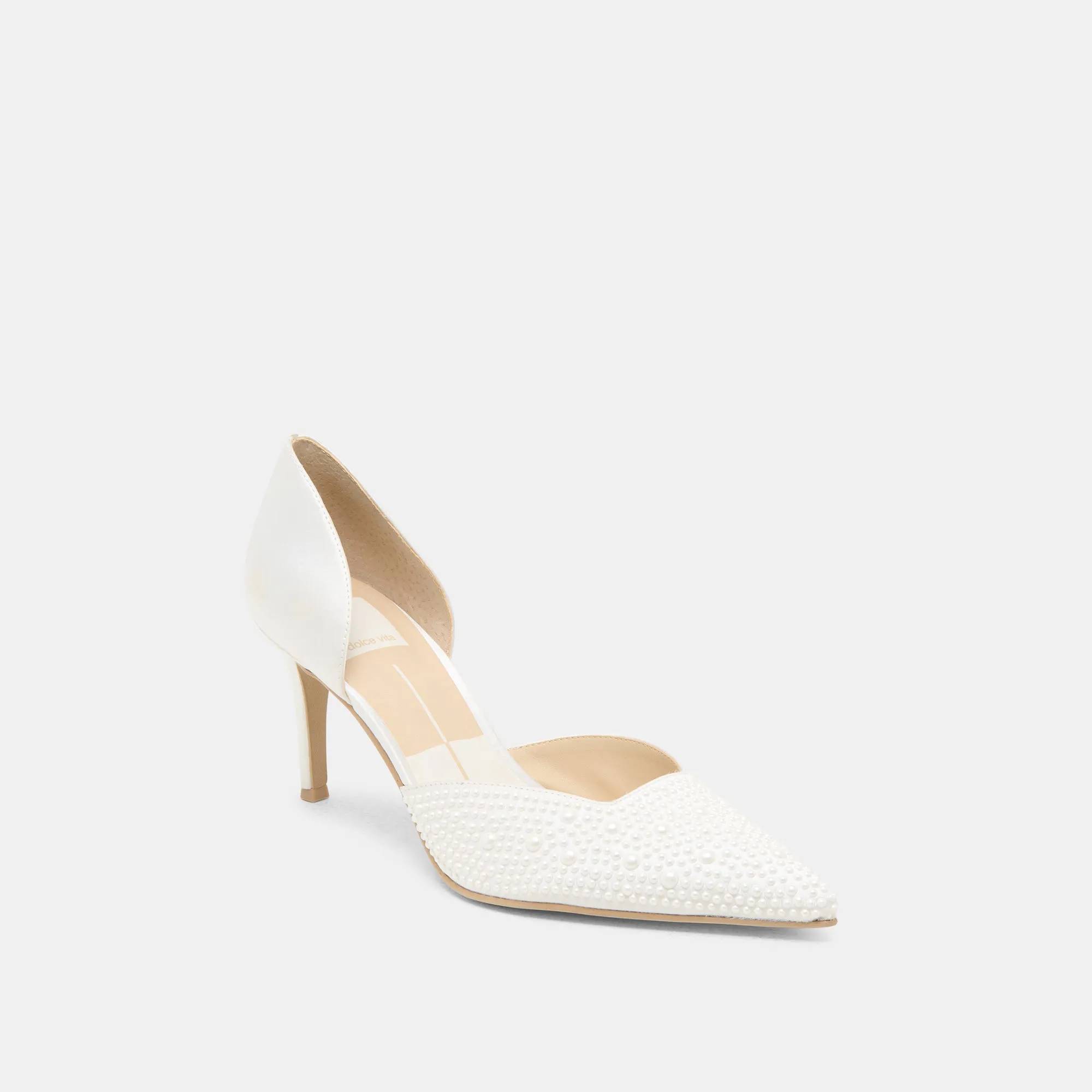ELOY PEARL HEELS TRUE WHITE SATIN Plush Heels