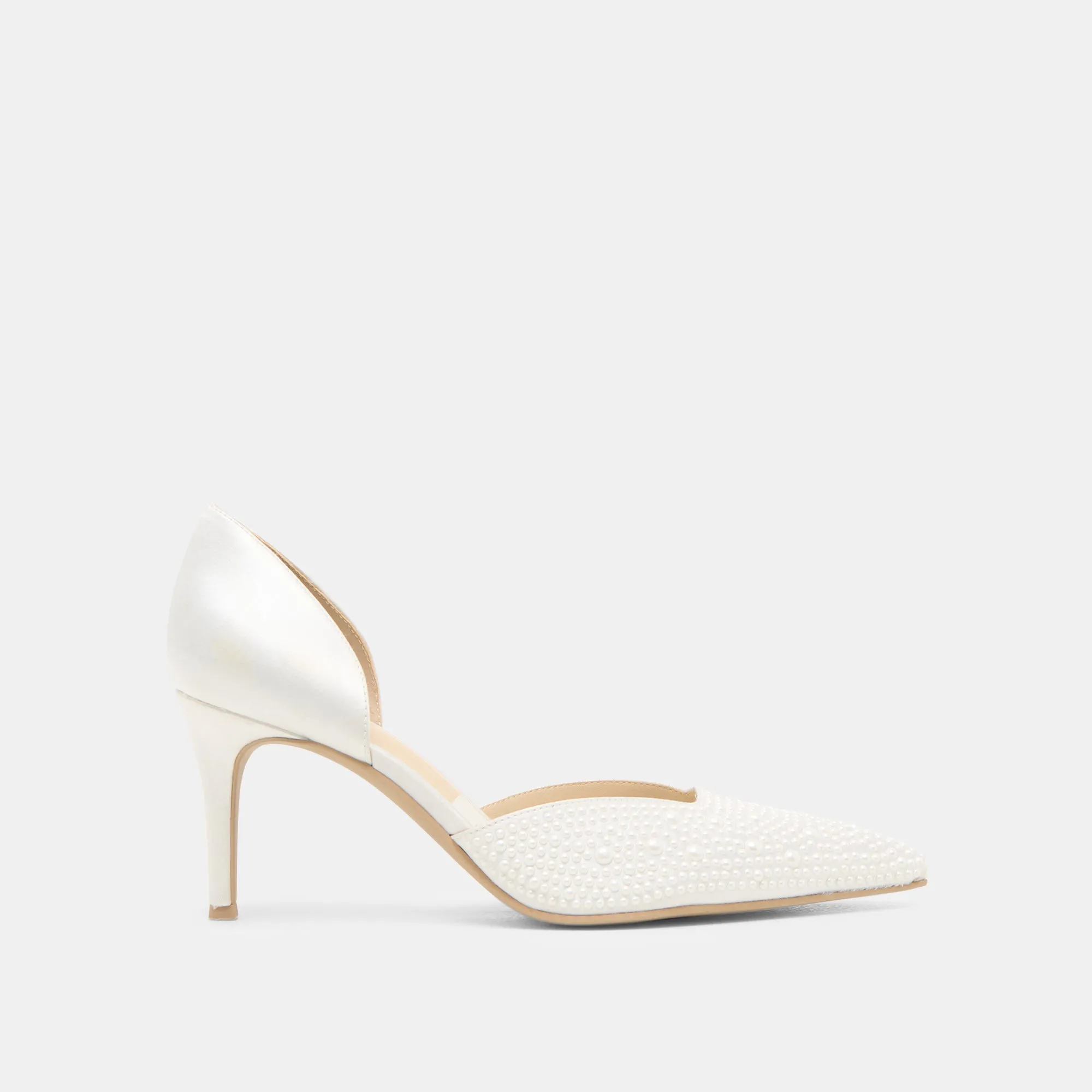 Wedding Reception Shoes Open Heel Shoes ELOY PEARL HEELS TRUE WHITE SATIN