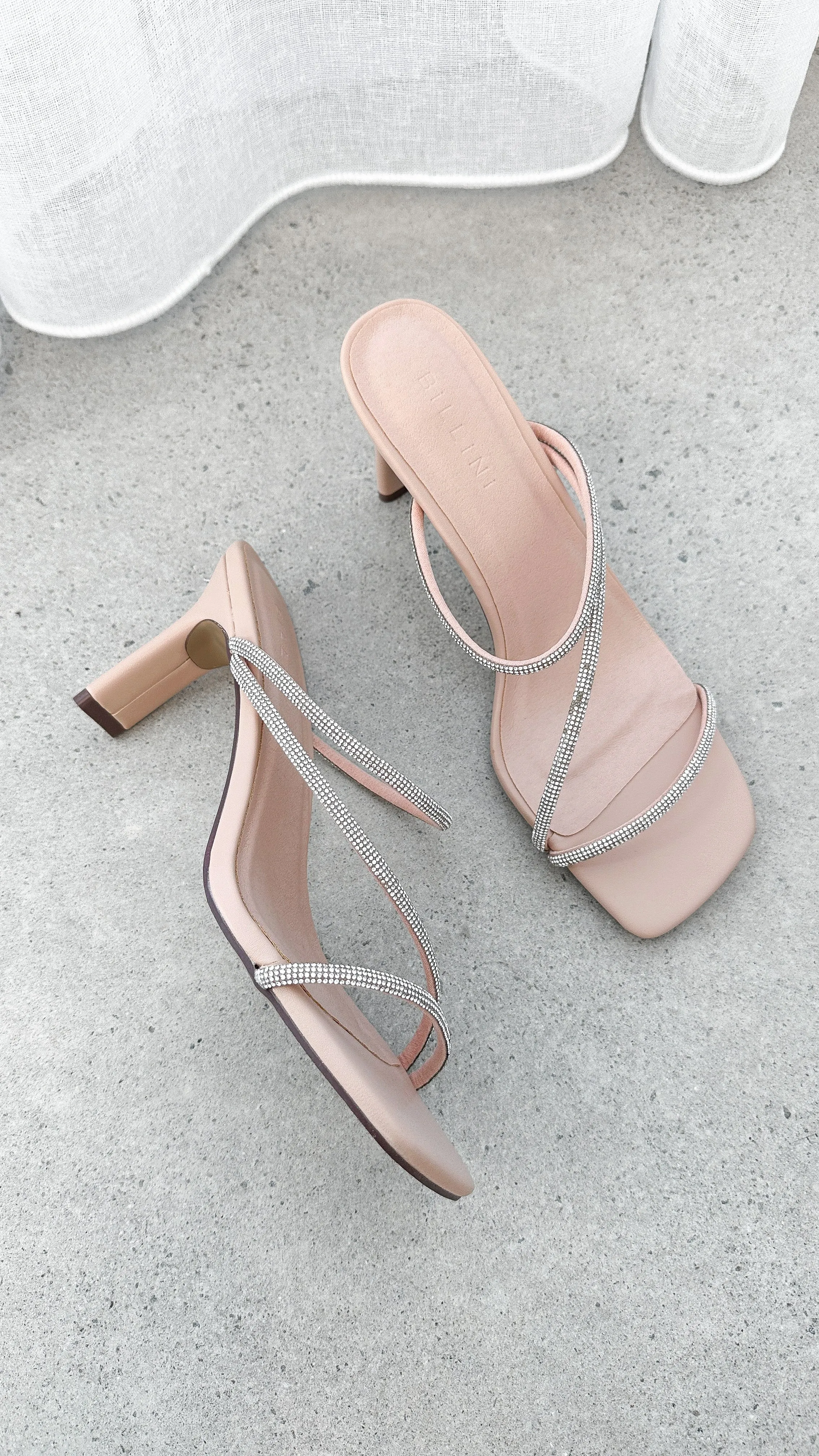 Femi Heel - Nude Diamante Strappy Design Paris Glow