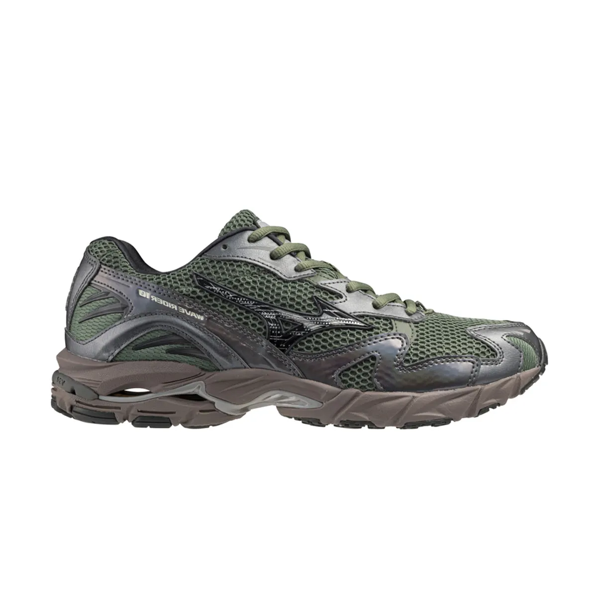 Seamless Upper Design Ankle Support Design Wave Rider 10 'Agave Green Metallic Grey'