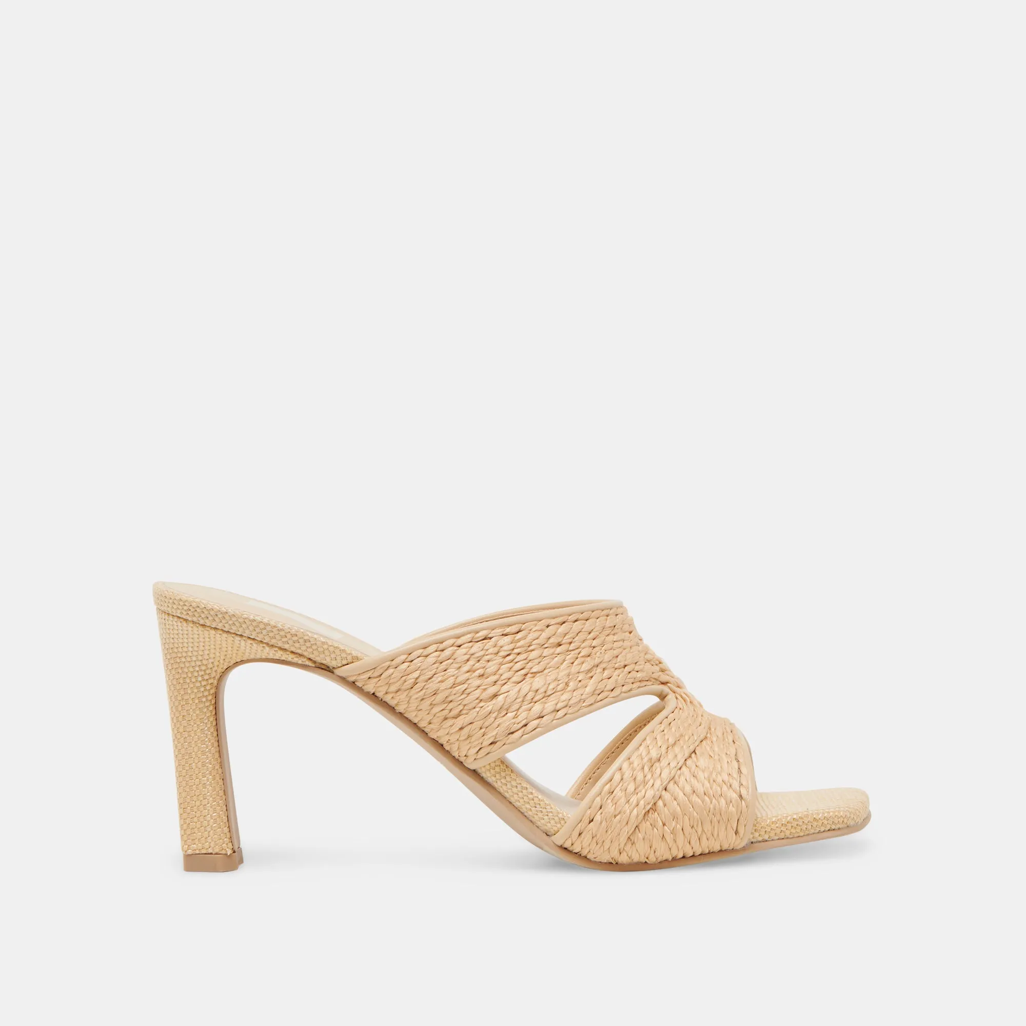 Gum outsole Casual High Heel Shoes GITEL WIDE HEELS LT NATURAL RAFFIA