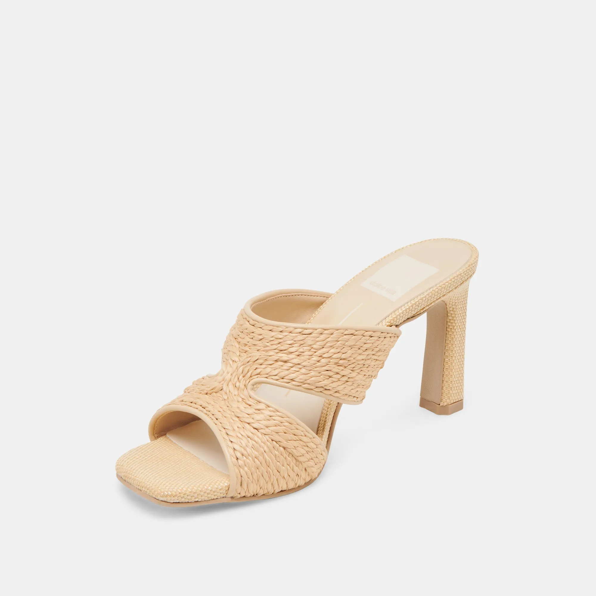 Classic Bridal Sandals GITEL WIDE HEELS LT NATURAL RAFFIA