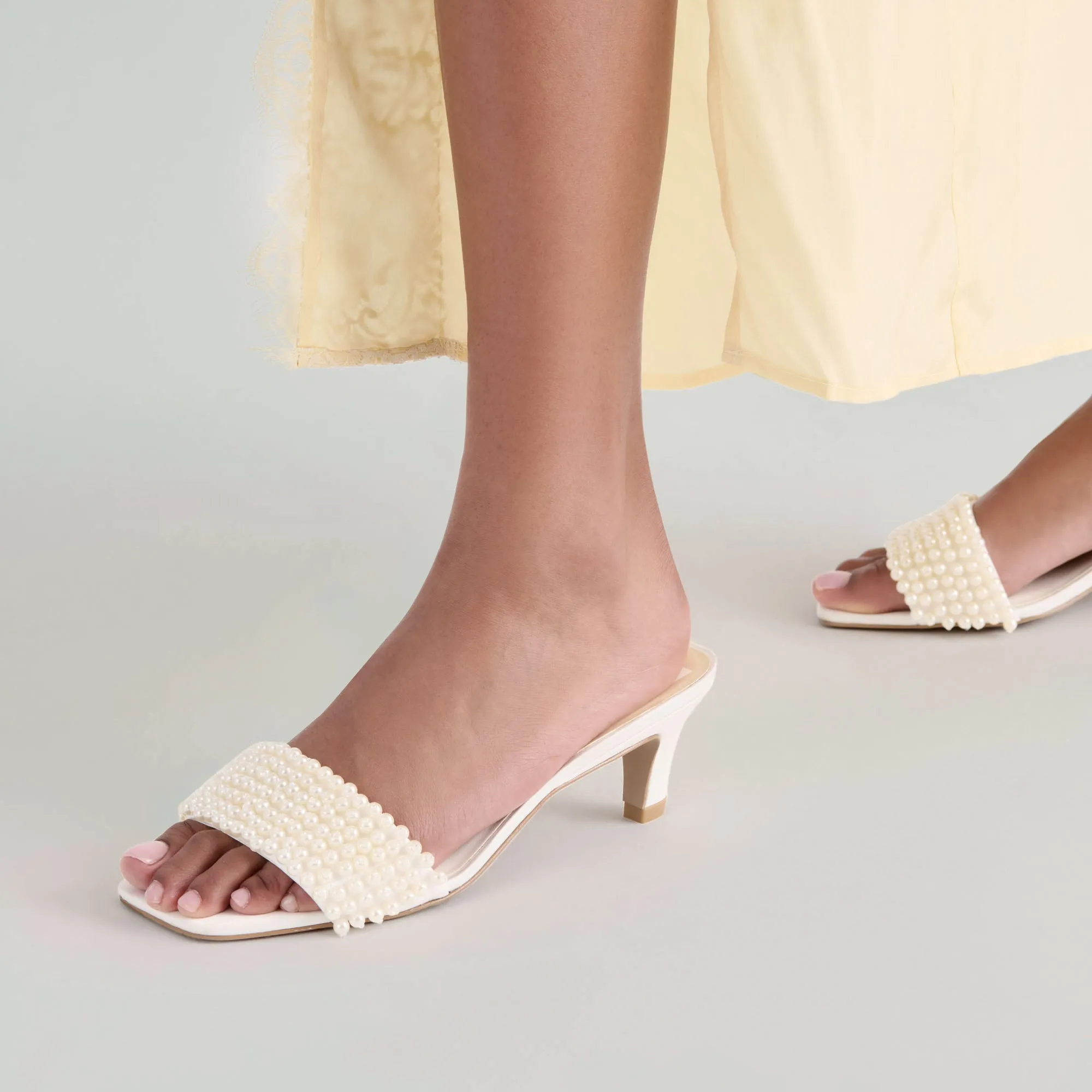 REXA PEARL HEELS OFF WHITE SATIN High Heel Shoes