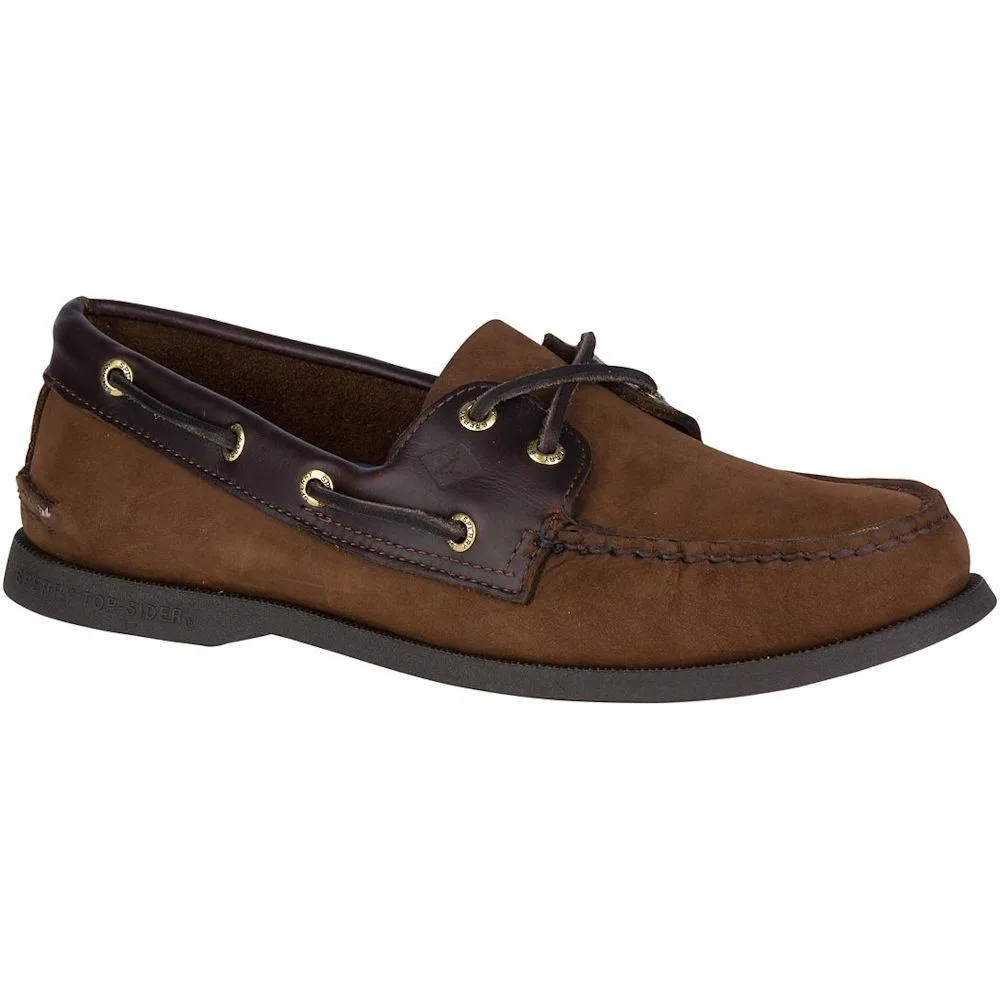 Dynamic Feel Rubber   sole Sperry Men's Authentic Original Leather Boat Shoe Brown Nubuck