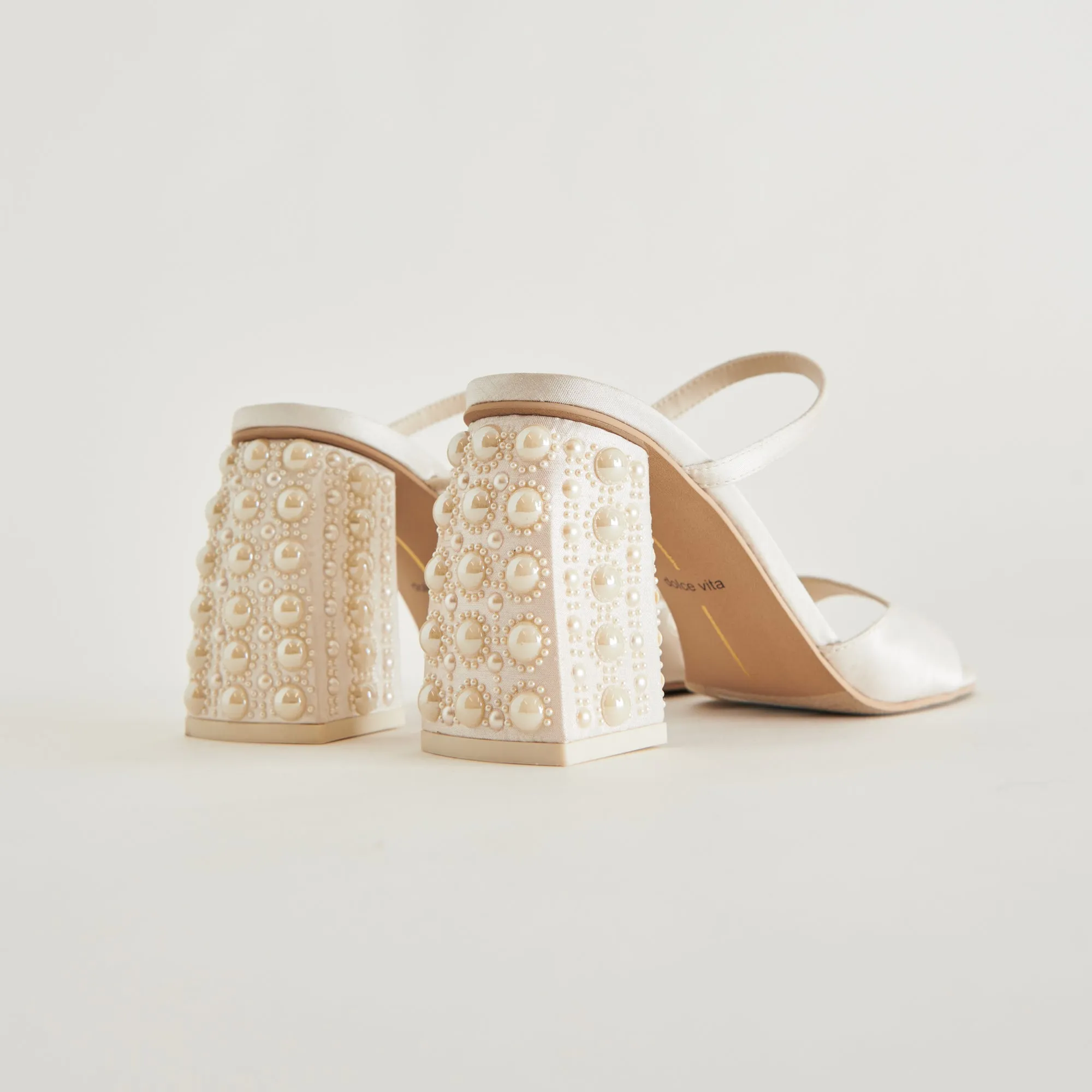 JEMMY PEARL HEELS VANILLA SILK Comfortable ankle support