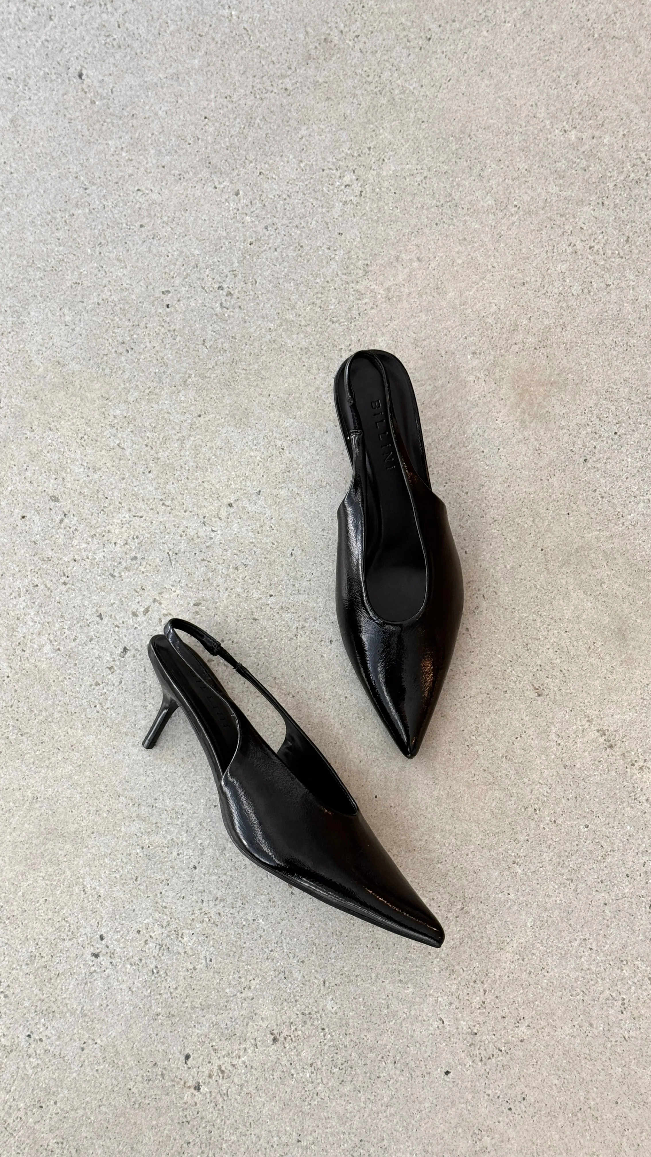 Beach Glam Xishi Heel - Black Crinkle Patent