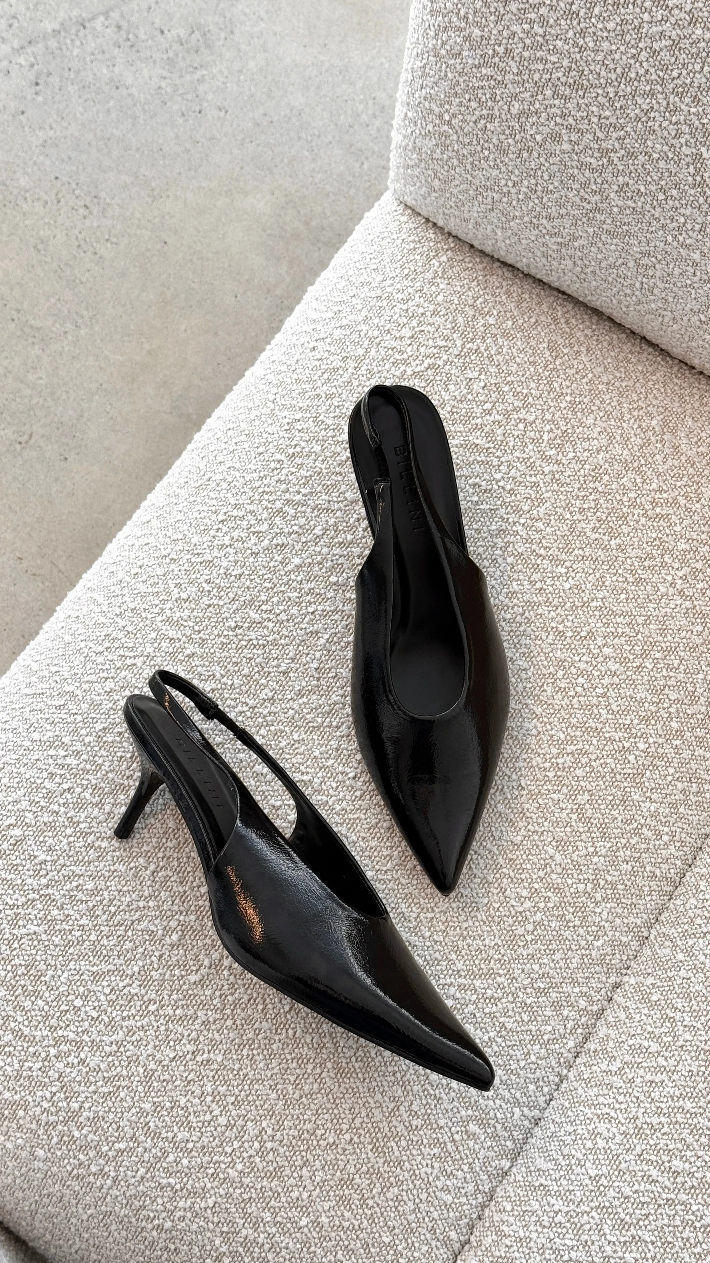 Italian Flair Xishi Heel - Black Crinkle Patent