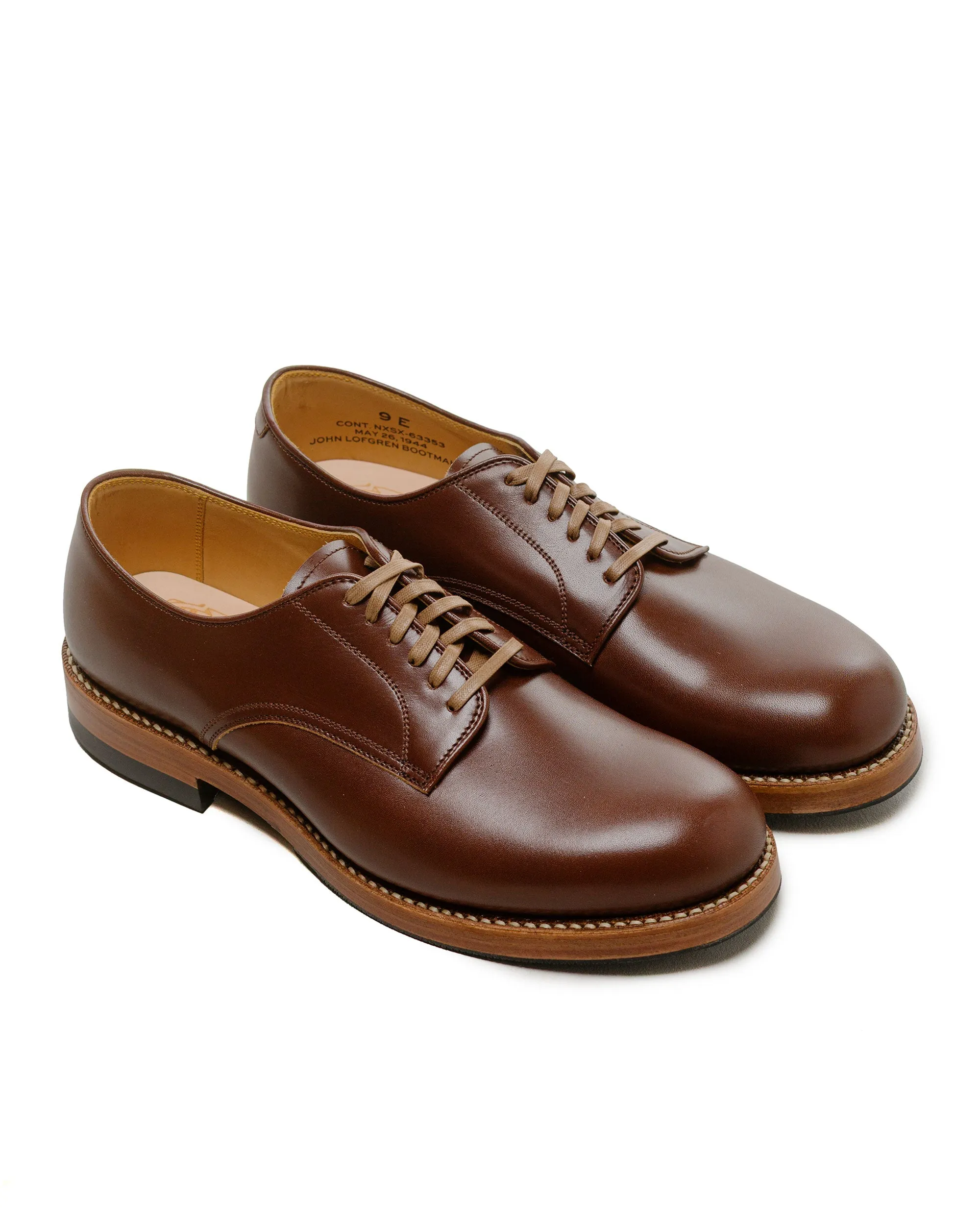 John Lofgren Bootmaker USN Low Quarter Shoes French Calfskin Russet Brown Creek Run