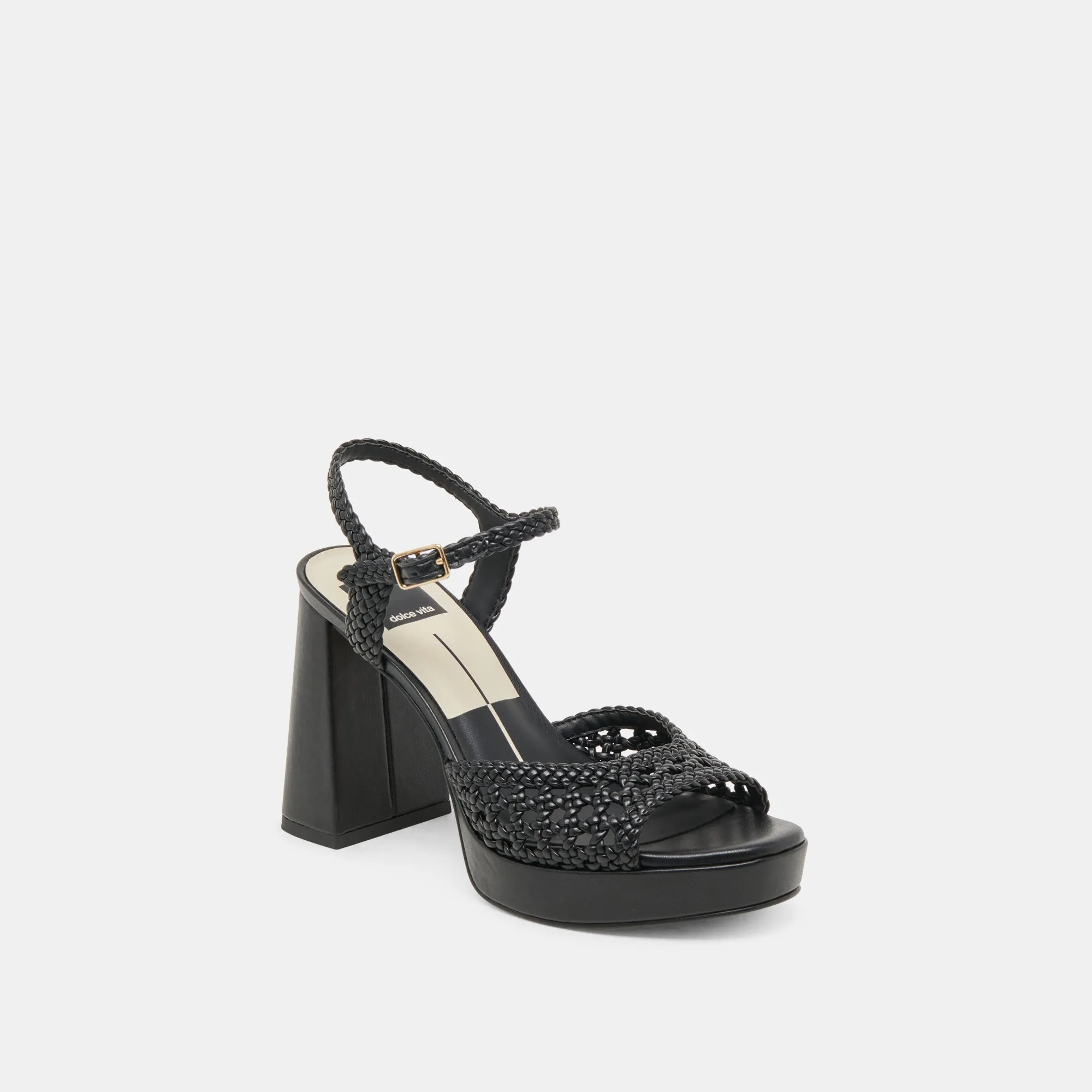 PEYTEN WIDE HEELS BLACK WOVEN STELLA High Heel Pumps Cute Party Heels