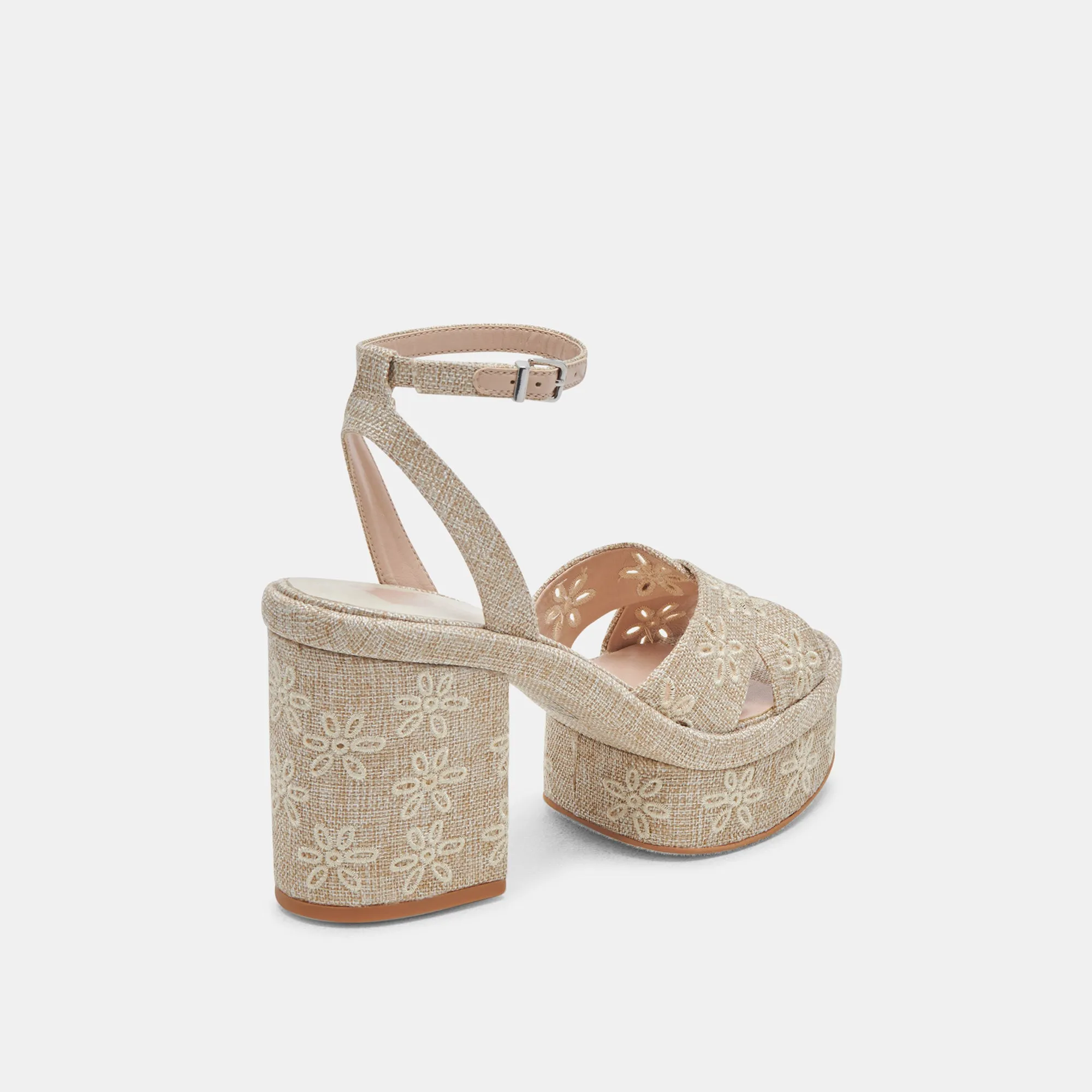 LAISHA HEELS ALMOND FLORAL EYELET Strap closure
