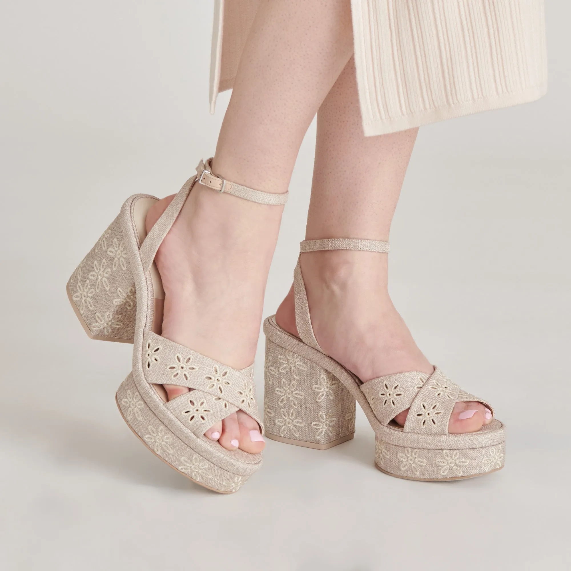 LAISHA HEELS ALMOND FLORAL EYELET Anti Slip Feature