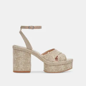 Smooth Finish Lace Up Style LAISHA HEELS ALMOND FLORAL EYELET