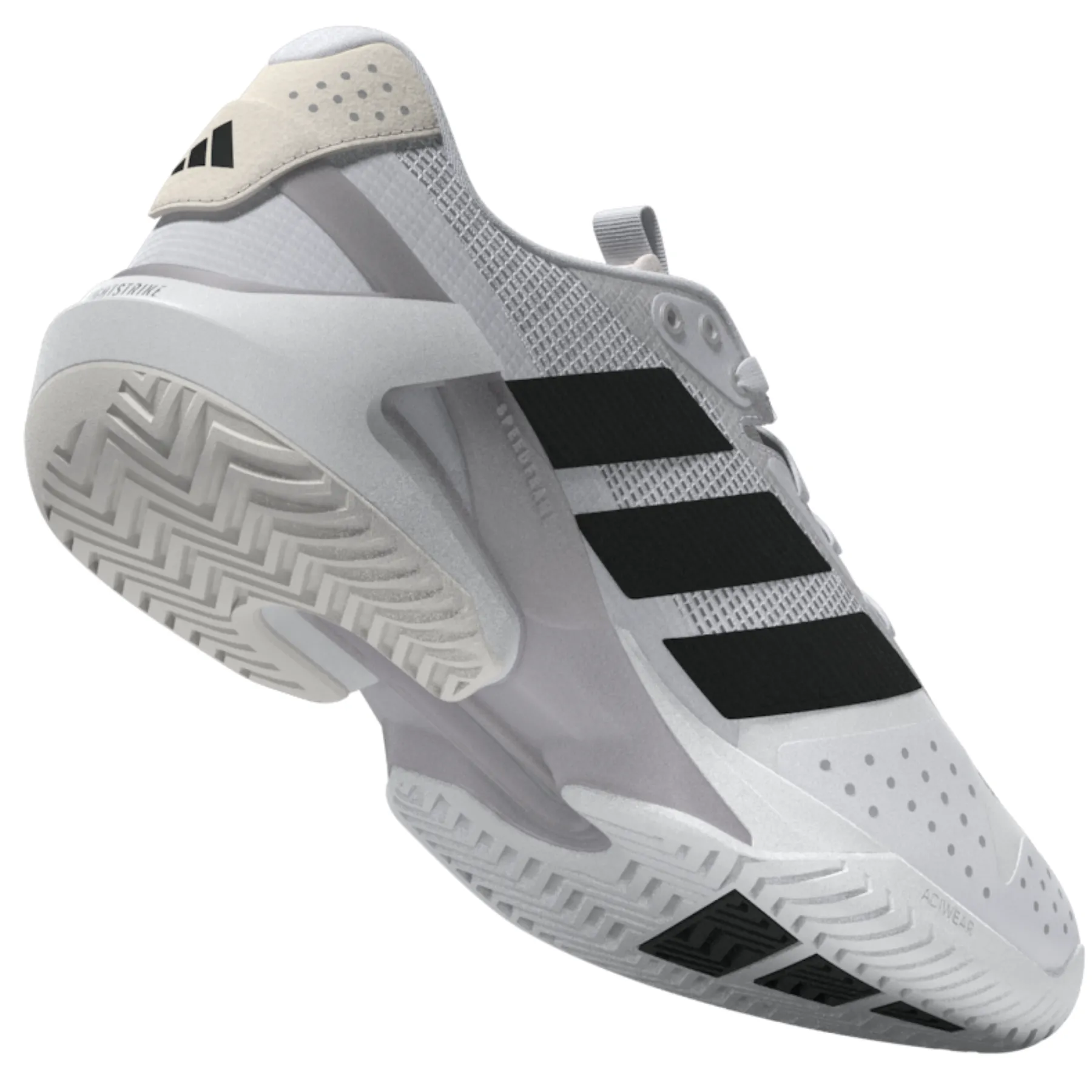 Adidas Adizero Ubersonic 5M Men Tennis Shoes - Cloud White / Core Black / Silver Metallic Long Walk Lace Closure