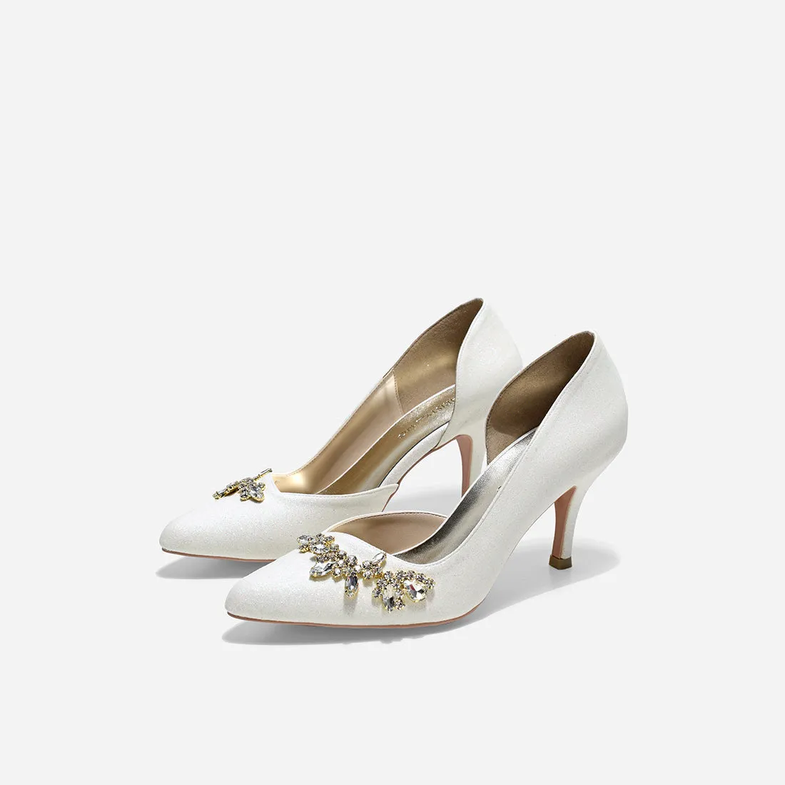 Black Leather Stilettos Evelyn Cynthia White Pumps