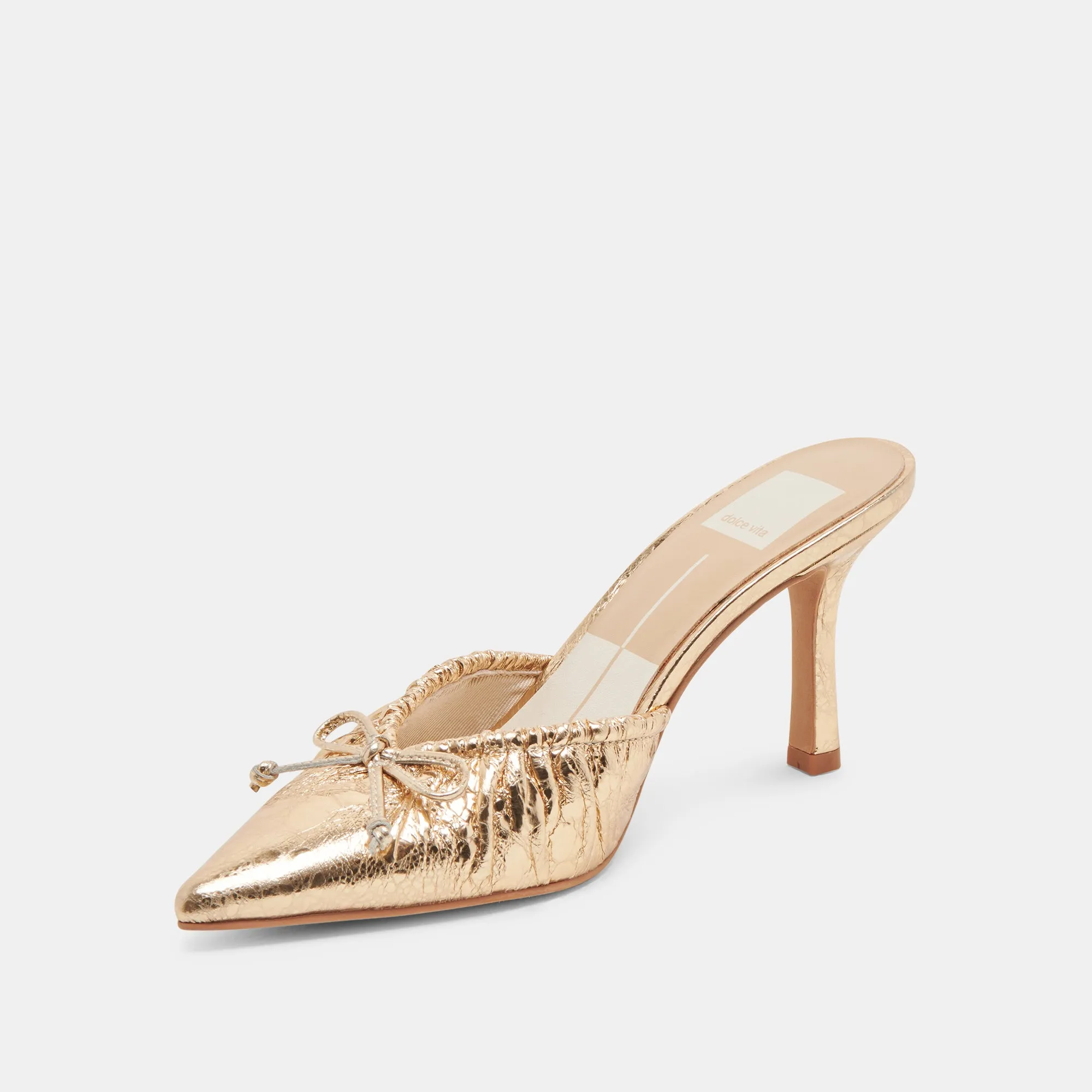 KAIRI HEELS GOLD DISTRESSED LEATHER Chic Designer Heels Work Heels