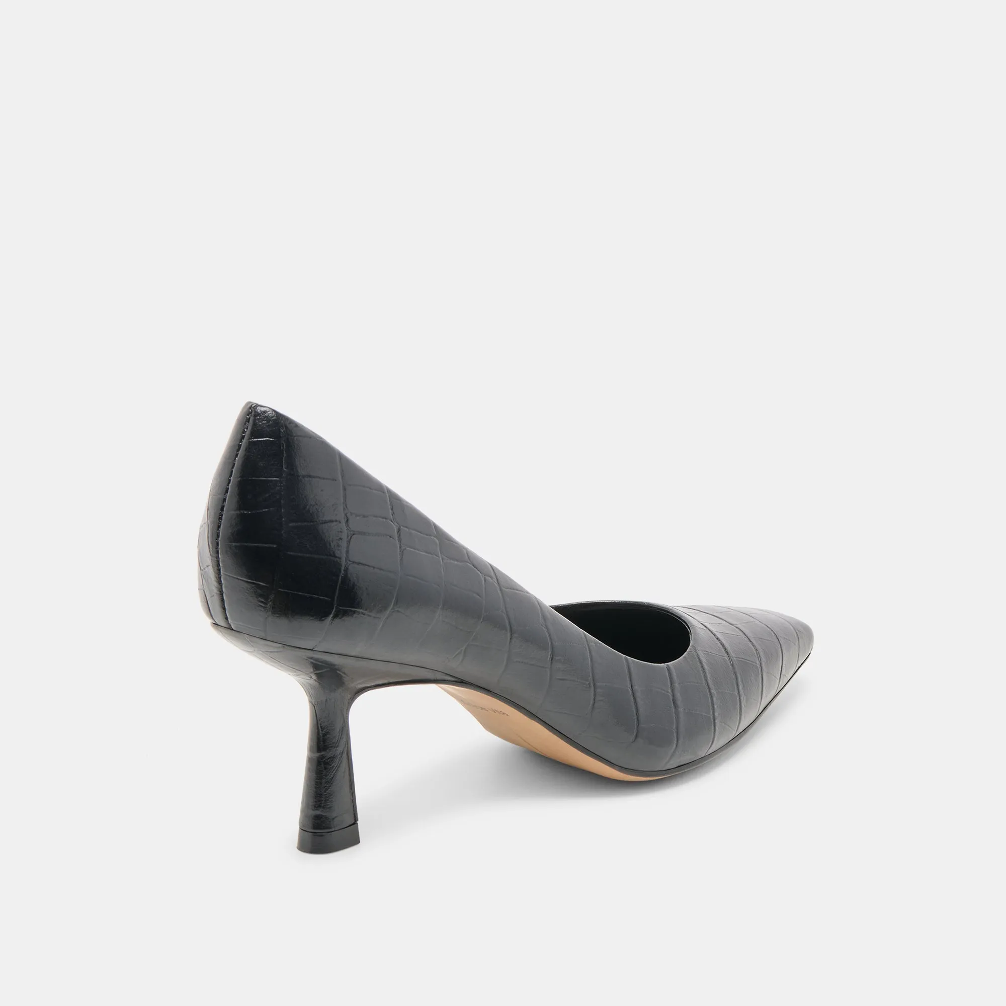 BRIONA HEELS NOIR CROCO EMBOSSED LEATHER Traction Outsole Classic Sandals