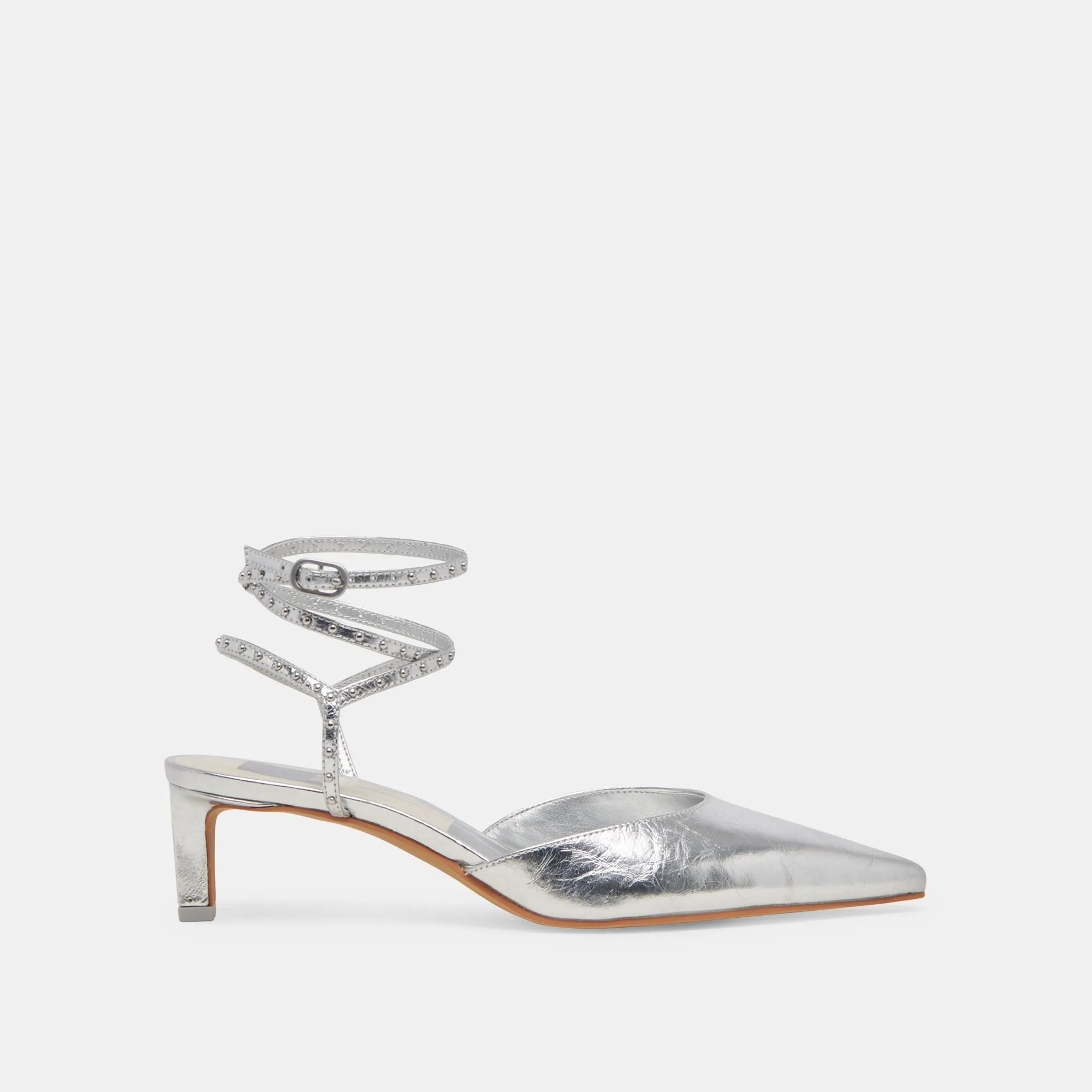 High Quality Shoes Vintage Pumps LOKLYN STUD HEELS SILVER CRINKLE PATENT