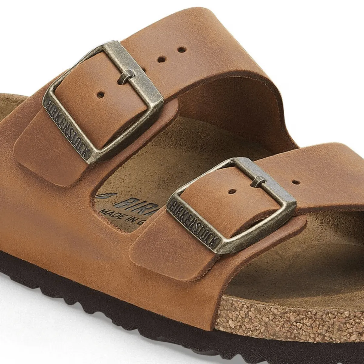 Birkenstock Men's Arizona Cognac Oiled Leather Light Travel Flats