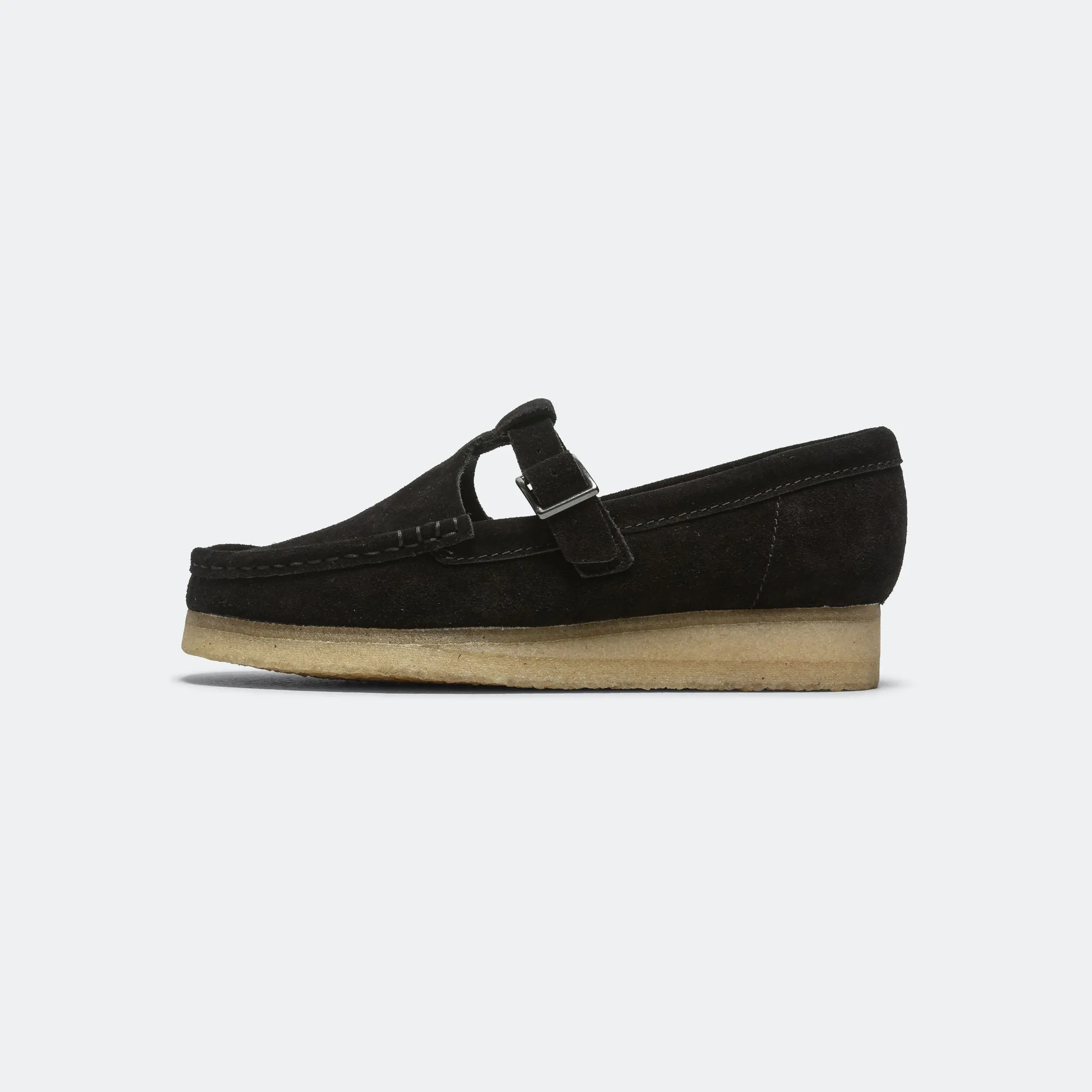 Maximum Cushioning Lean Build Womens Wallabee T Bar - Black Suede