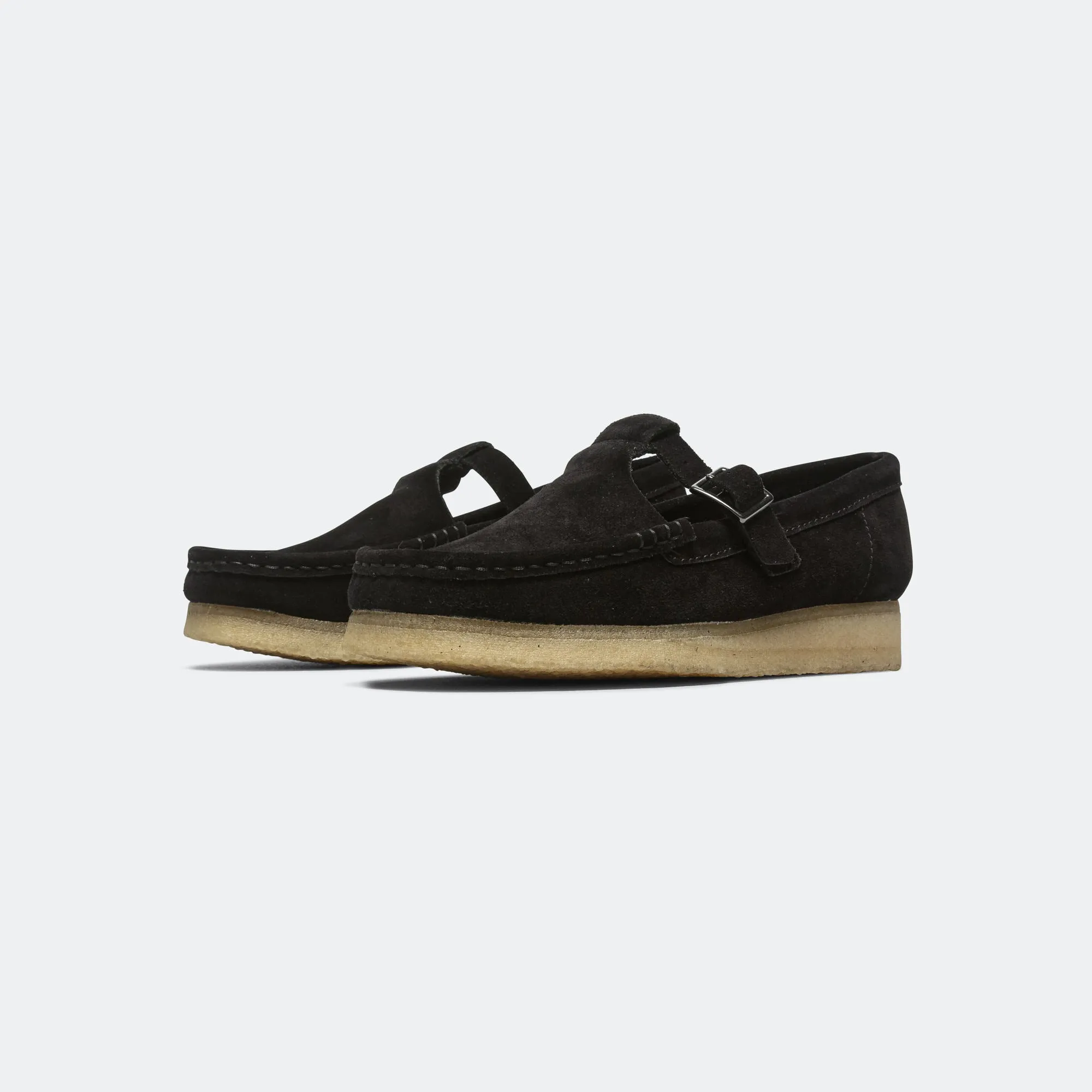 Womens Wallabee T Bar - Black Suede Adaptive Ease Stabilizing Plate