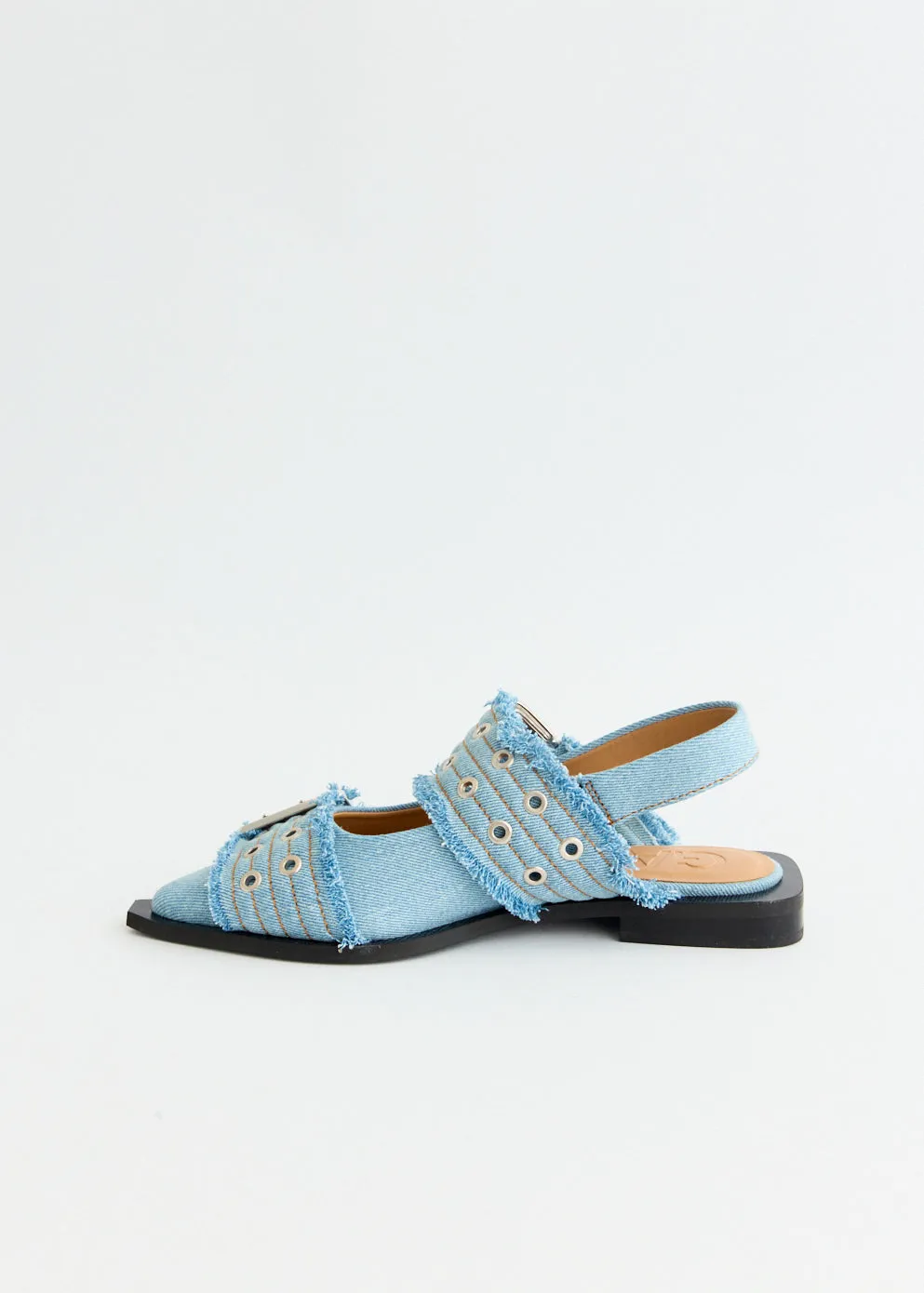 Denim Charms Feminine Buckle Ballerinas Velcro Strap