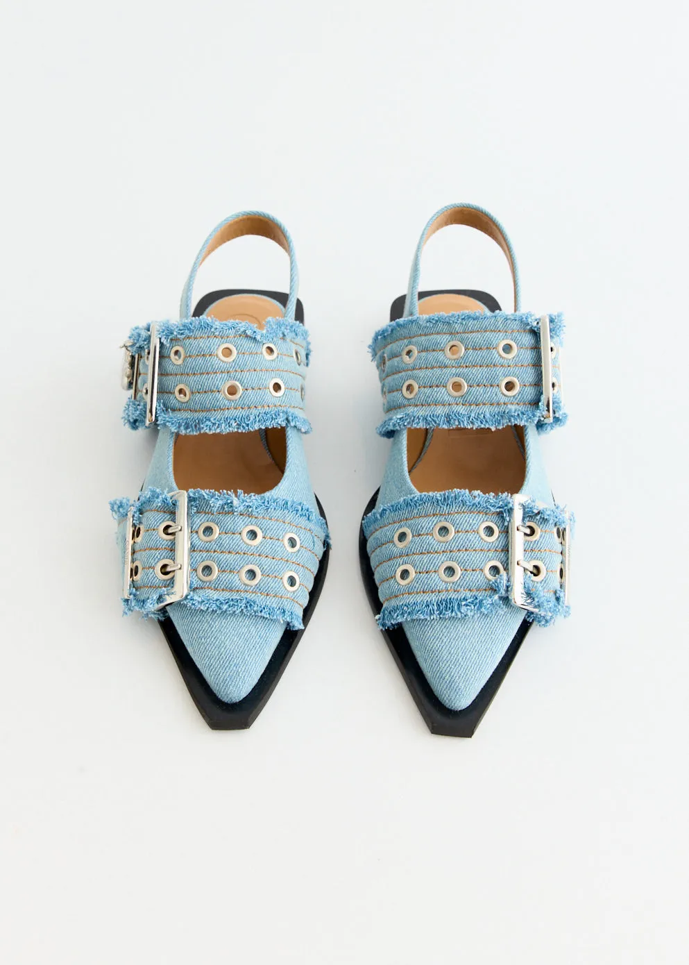 Soft Sole Denim Charms Feminine Buckle Ballerinas