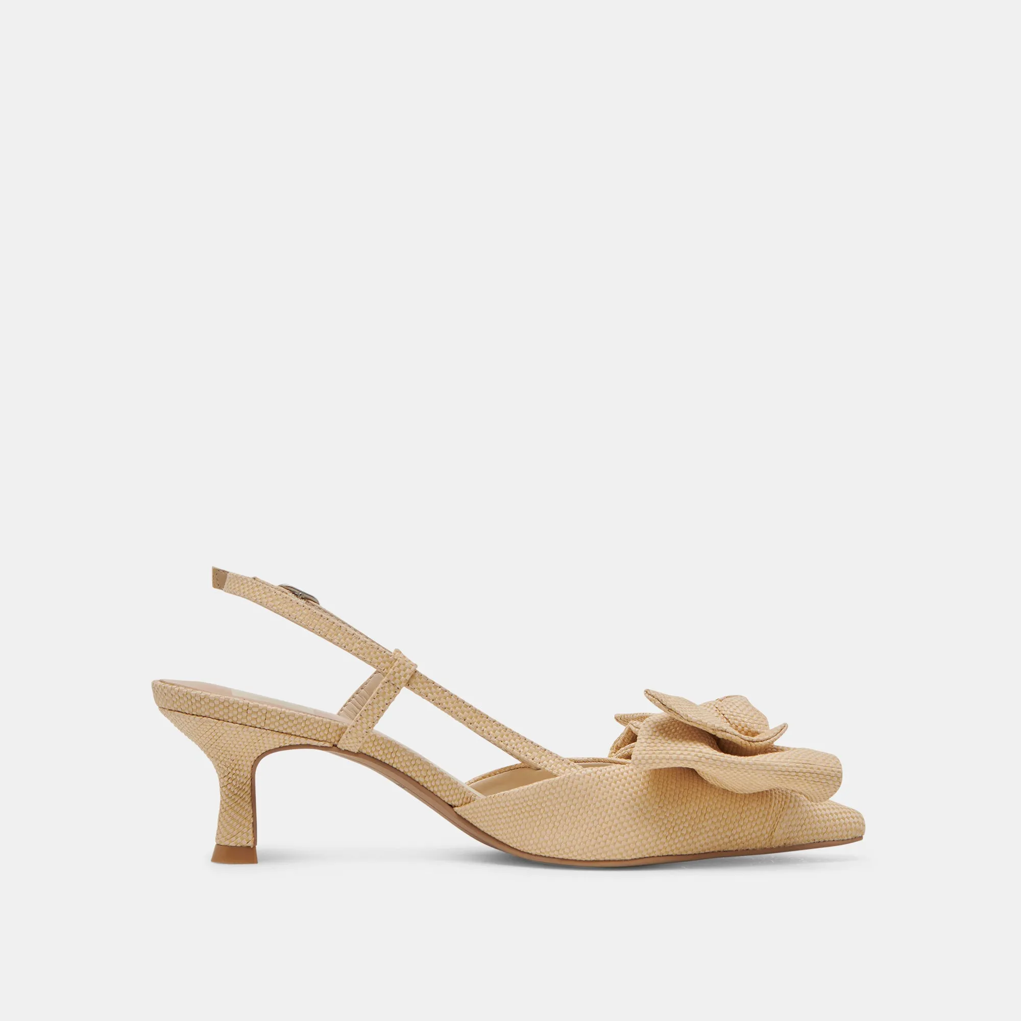ODELA BOW HEELS NATURAL WOVEN RAFFIA Strappy Sandals Plush Heels